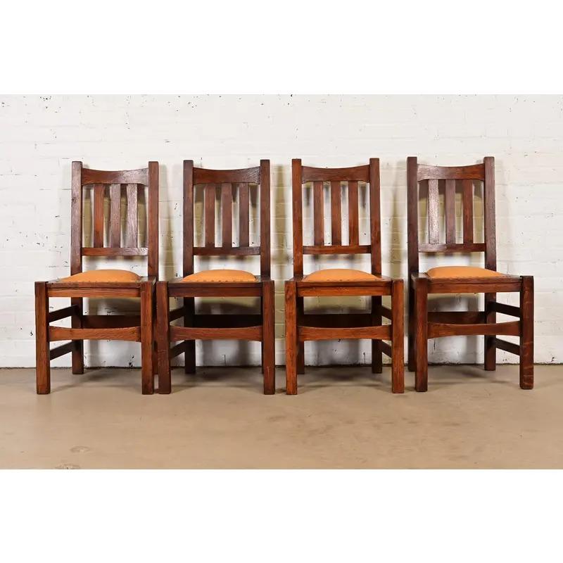 Stickley Brothers Antike Mission Arts & Crafts Eiche Esszimmerstühle, Satz von vier (Arts and Crafts) im Angebot