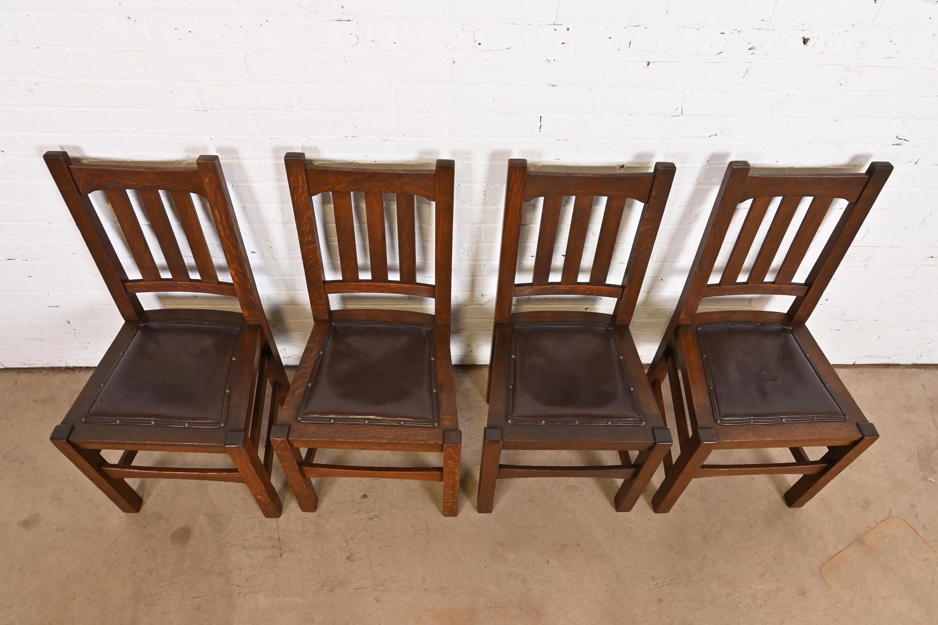 20th Century Stickley Brothers Antique Mission Oak Arts & Crafts Dining Chairs, Set of Four