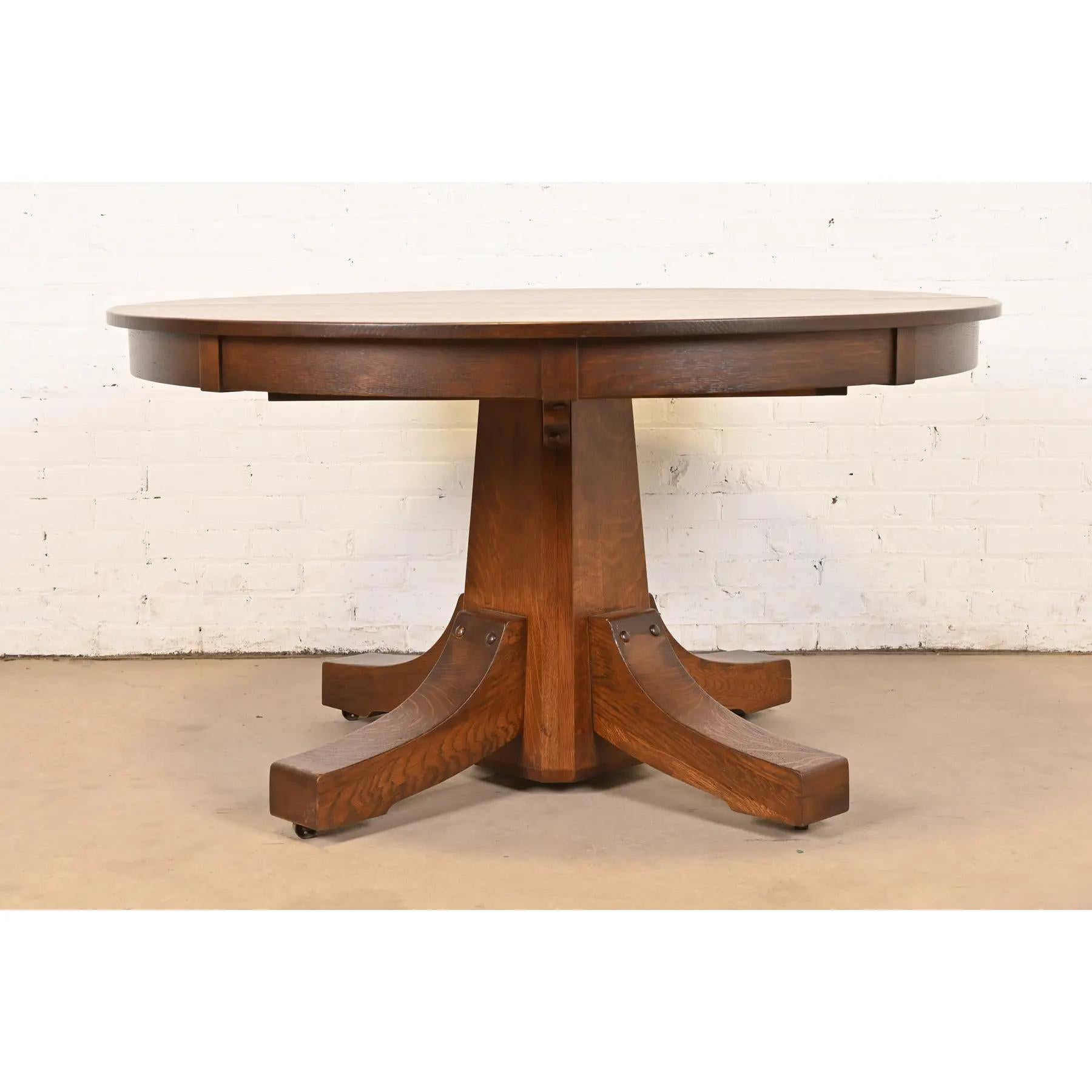 Stickley Brothers Antiker Missions-Esstisch aus Eiche im Arts & Crafts-Stil, neu lackiert (Missionsstil) im Angebot