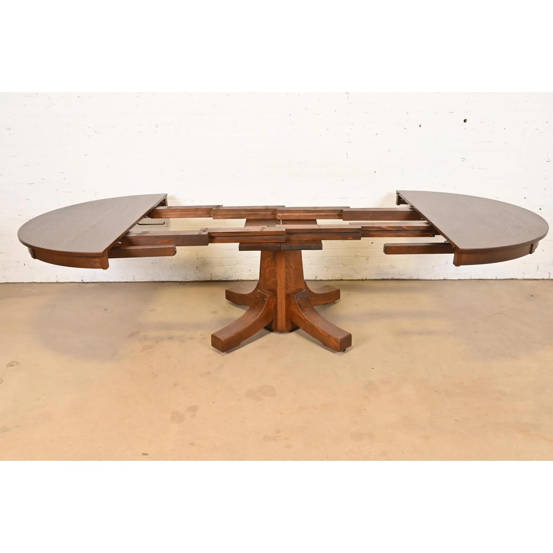 Stickley Brothers Antiker Missions-Esstisch aus Eiche im Arts & Crafts-Stil, neu lackiert (Eichenholz) im Angebot