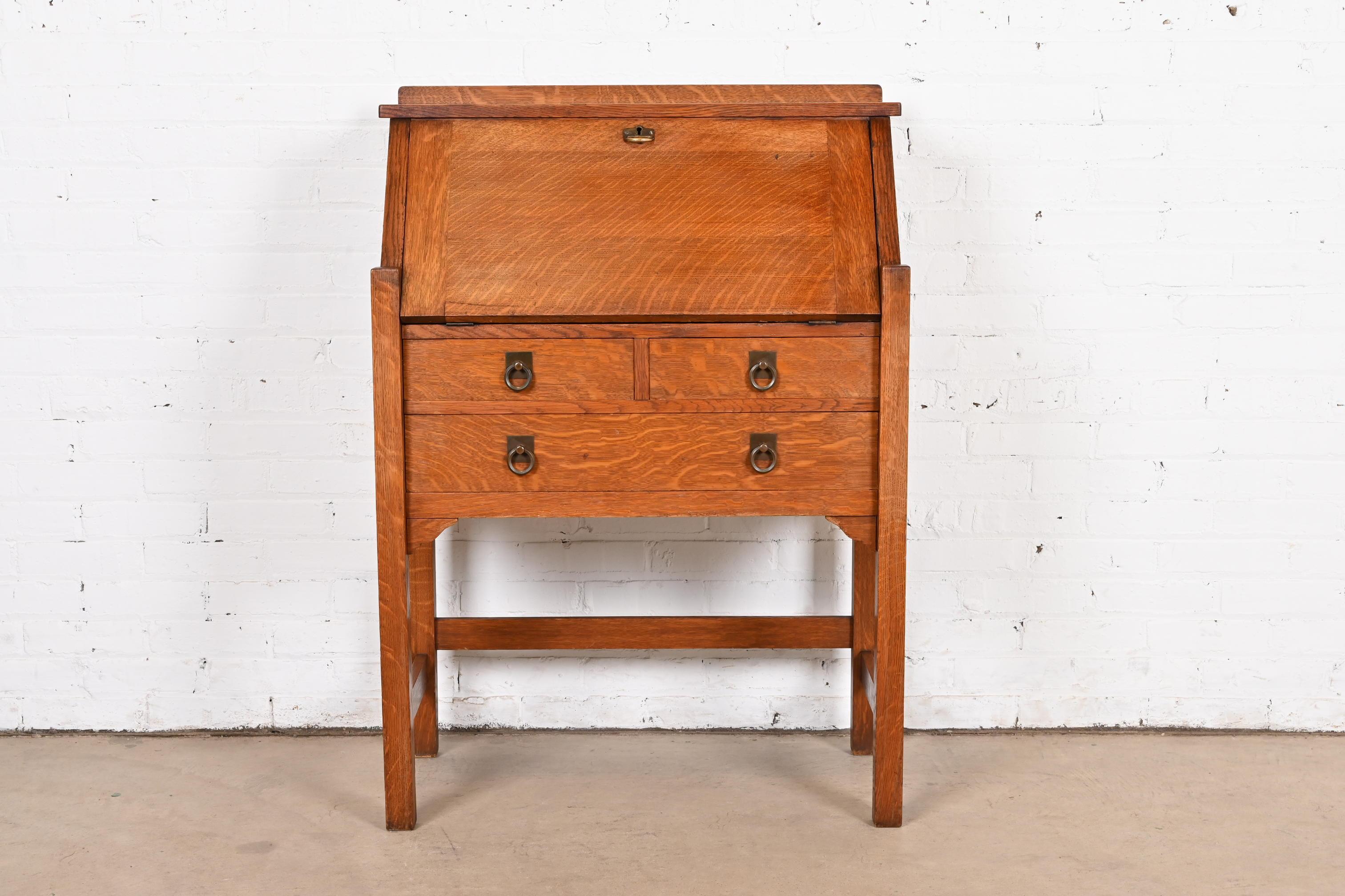 Arts and Crafts Stickley Brothers Antique Mission Oak Arts & Crafts Drop Front Secretary Desk
