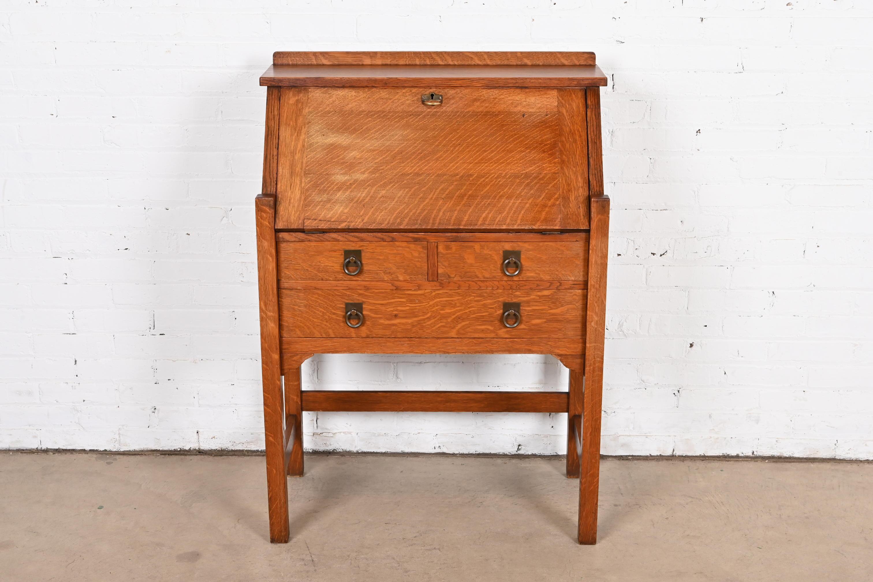 American Stickley Brothers Antique Mission Oak Arts & Crafts Drop Front Secretary Desk