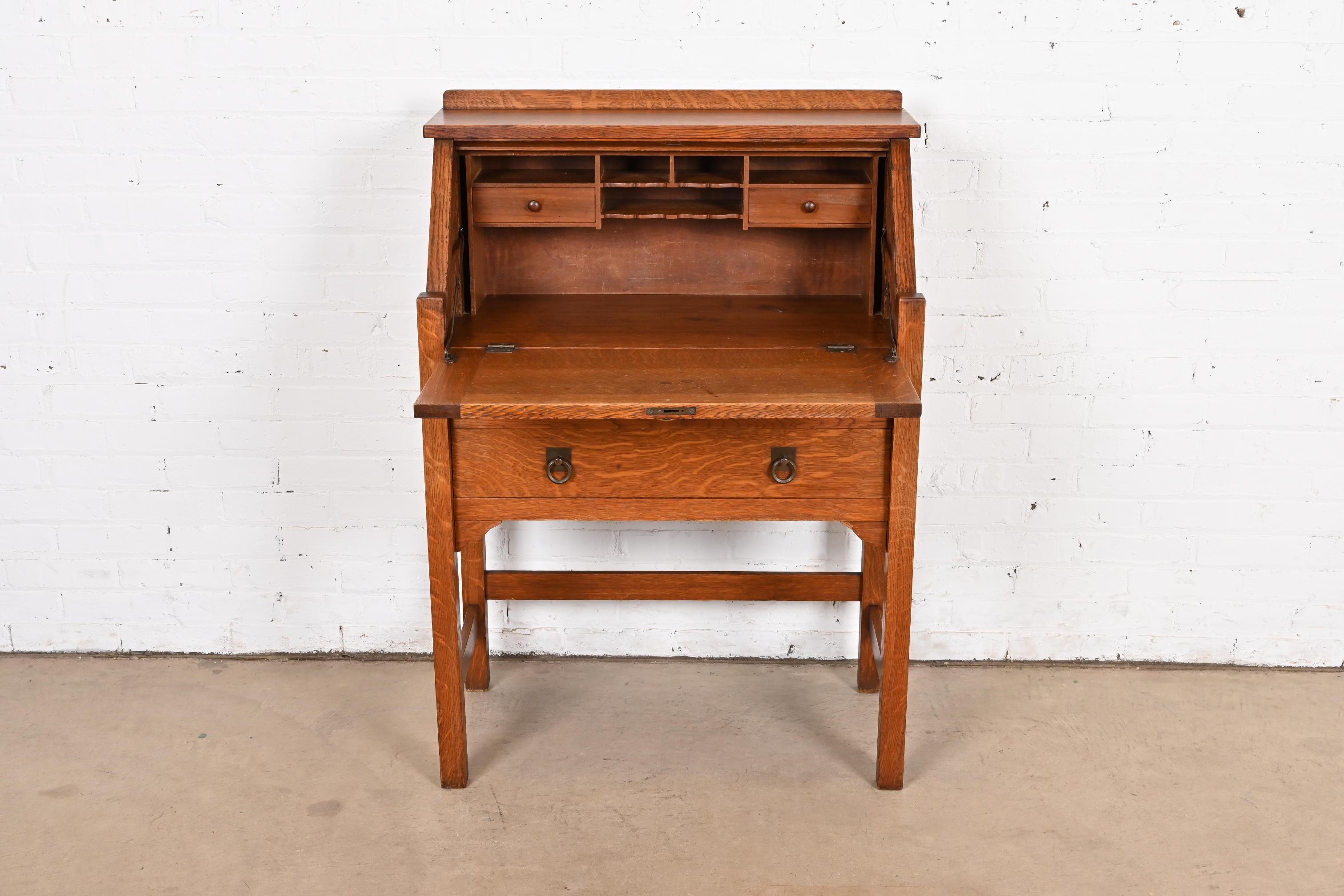 Stickley Brothers Antique Mission Oak Arts & Crafts Drop Front Secretary Desk In Good Condition In South Bend, IN