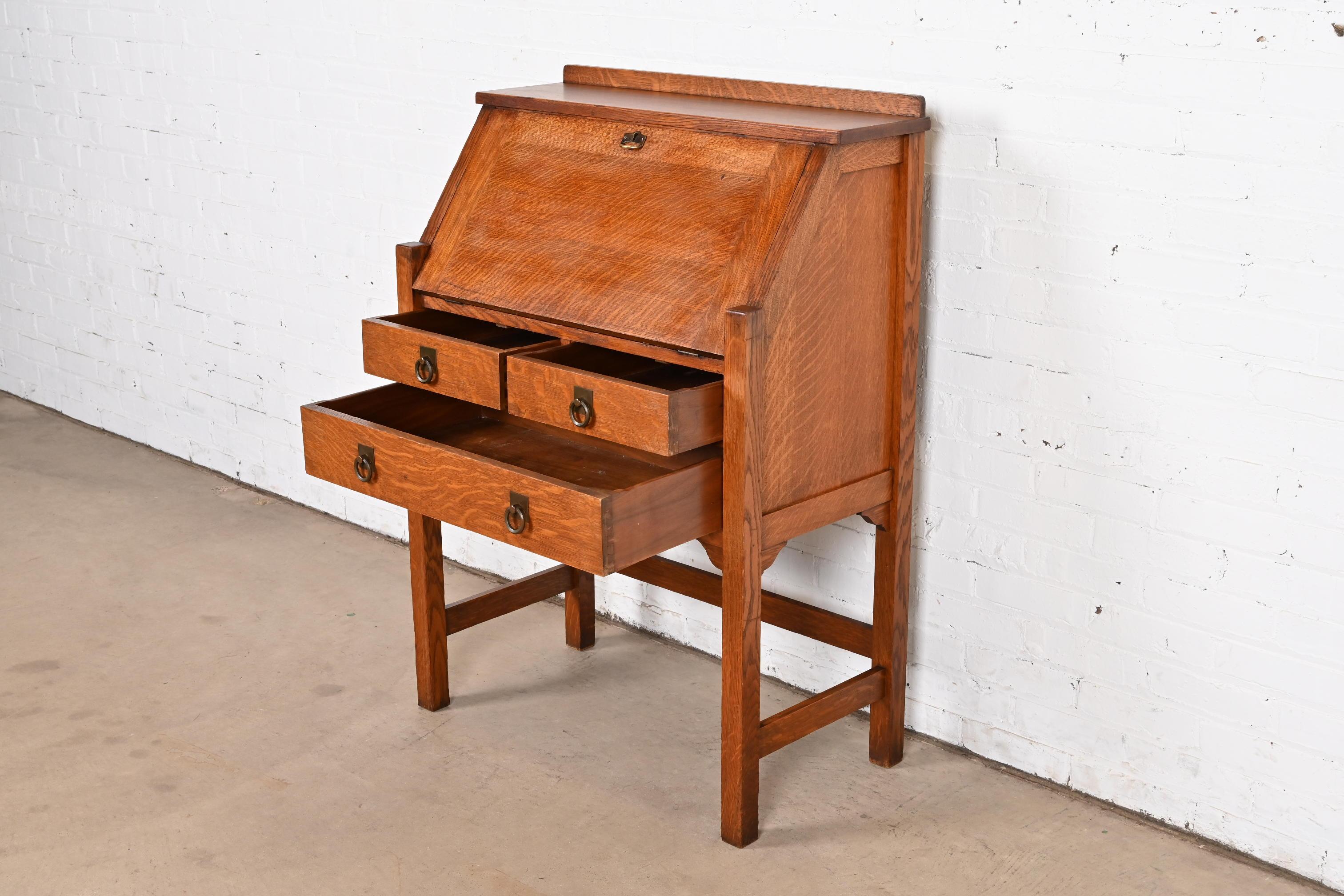 Copper Stickley Brothers Antique Mission Oak Arts & Crafts Drop Front Secretary Desk