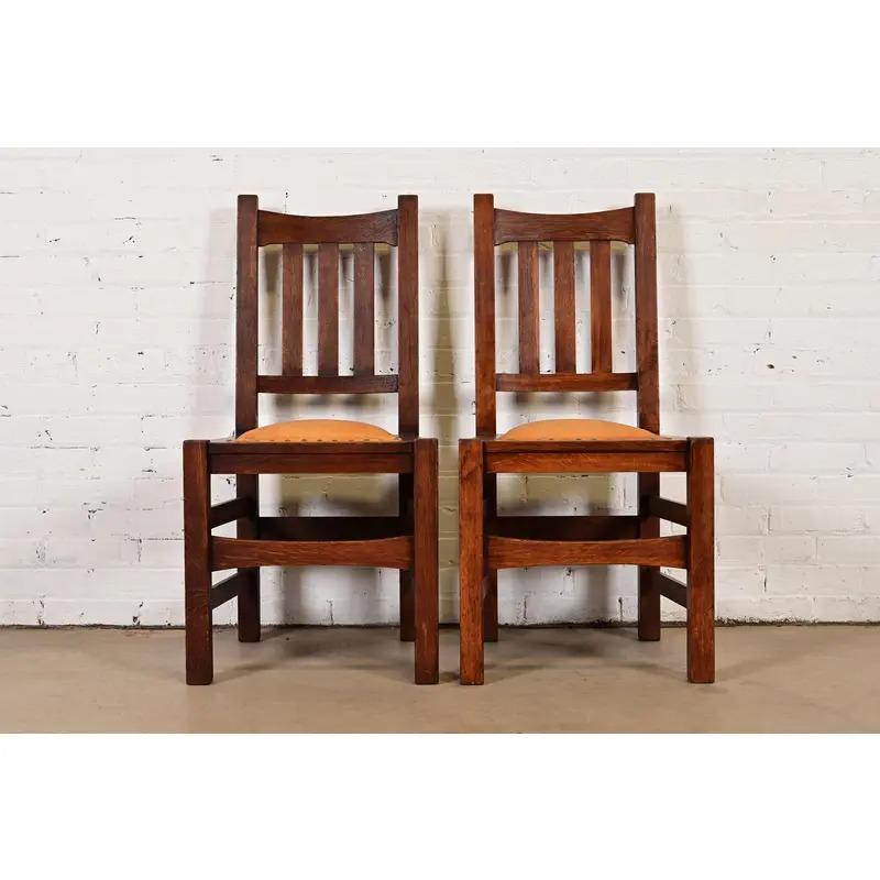 Stickley Brothers Antike Mission Arts & Crafts Eiche oder Esszimmerstühle, Paar (Arts and Crafts) im Angebot