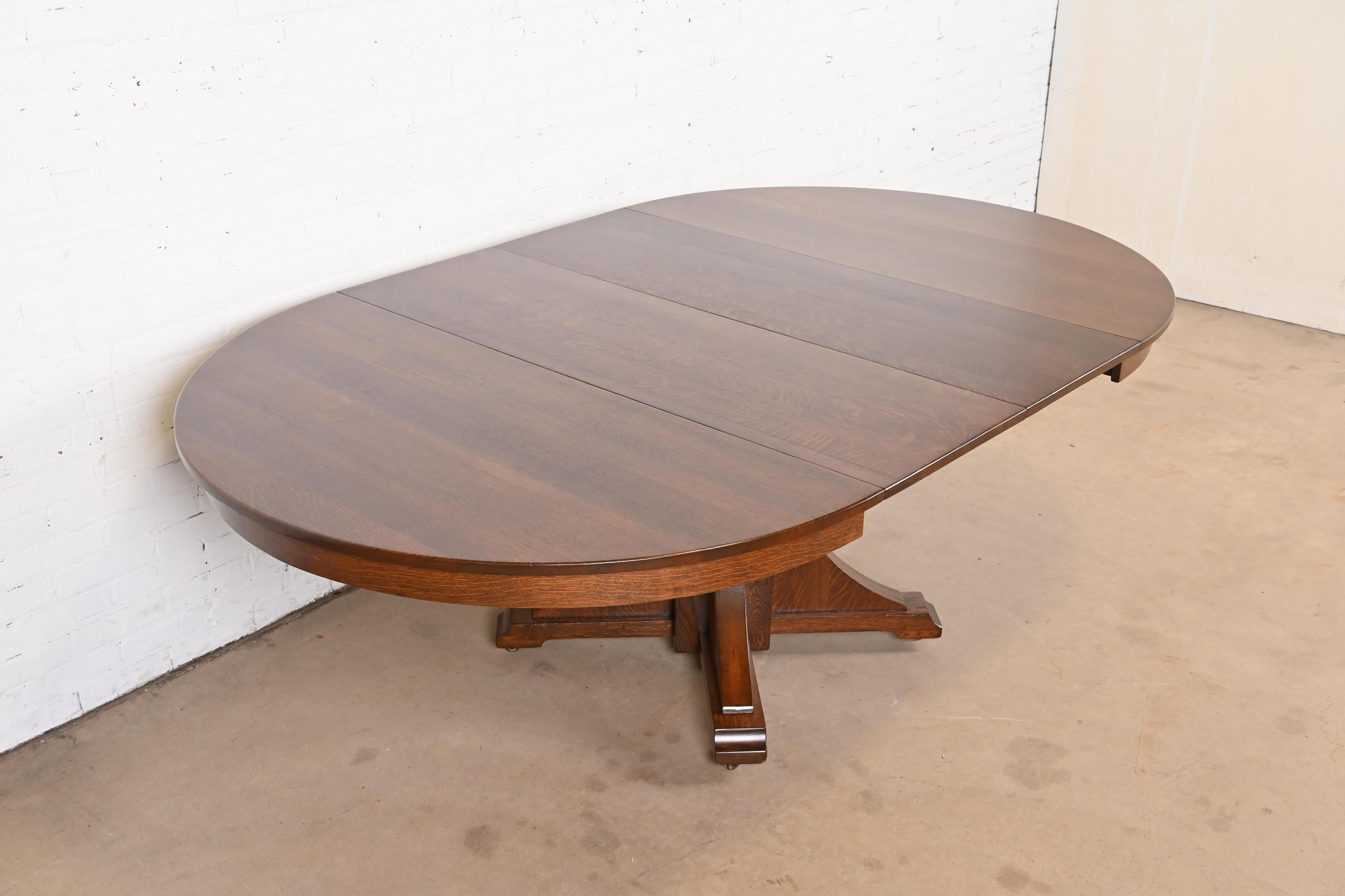 Stickley Brothers Antique Mission Oak Arts & Crafts Pedestal Dining Table For Sale 4