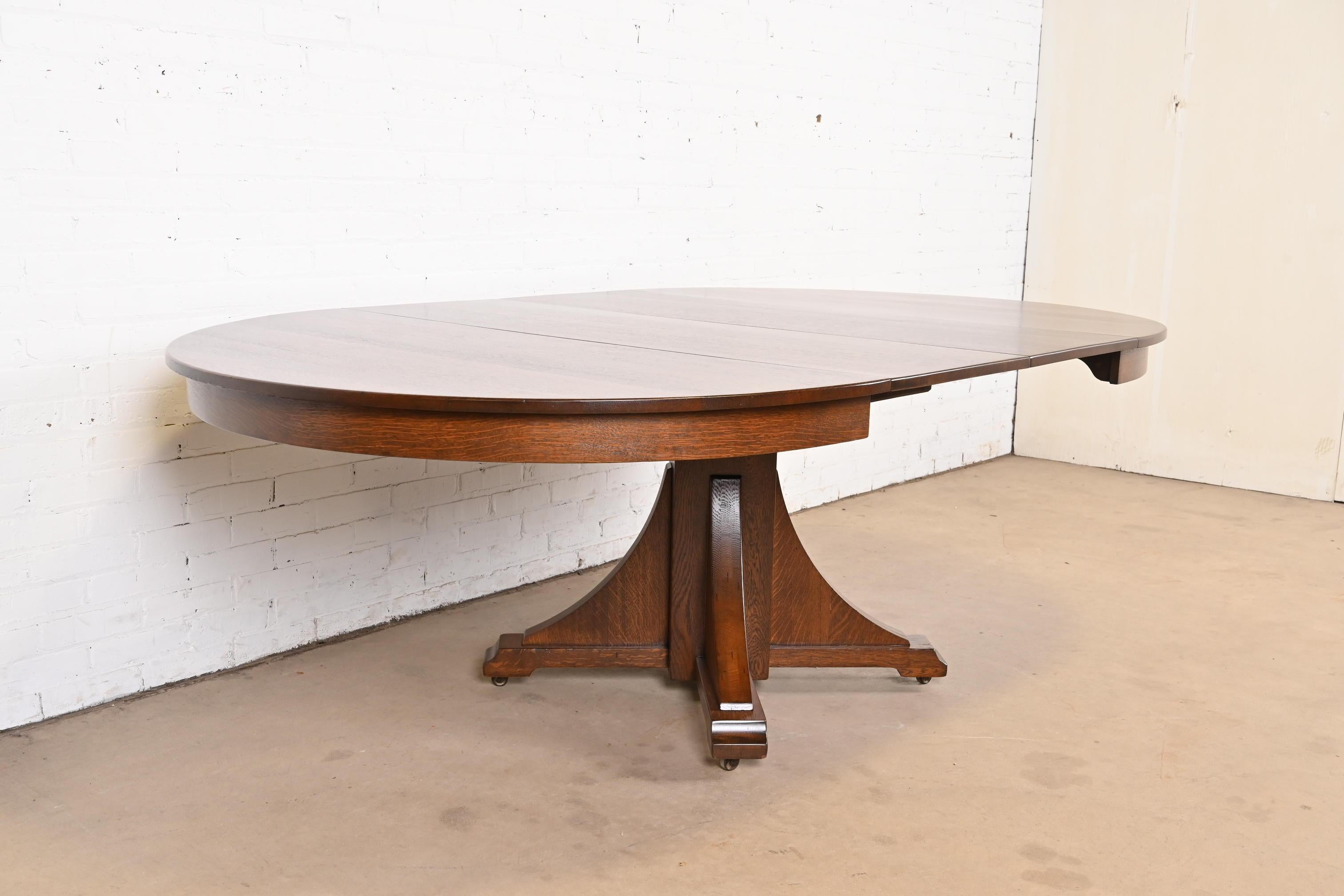 Stickley Brothers Antique Mission Oak Arts & Crafts Pedestal Dining Table For Sale 5