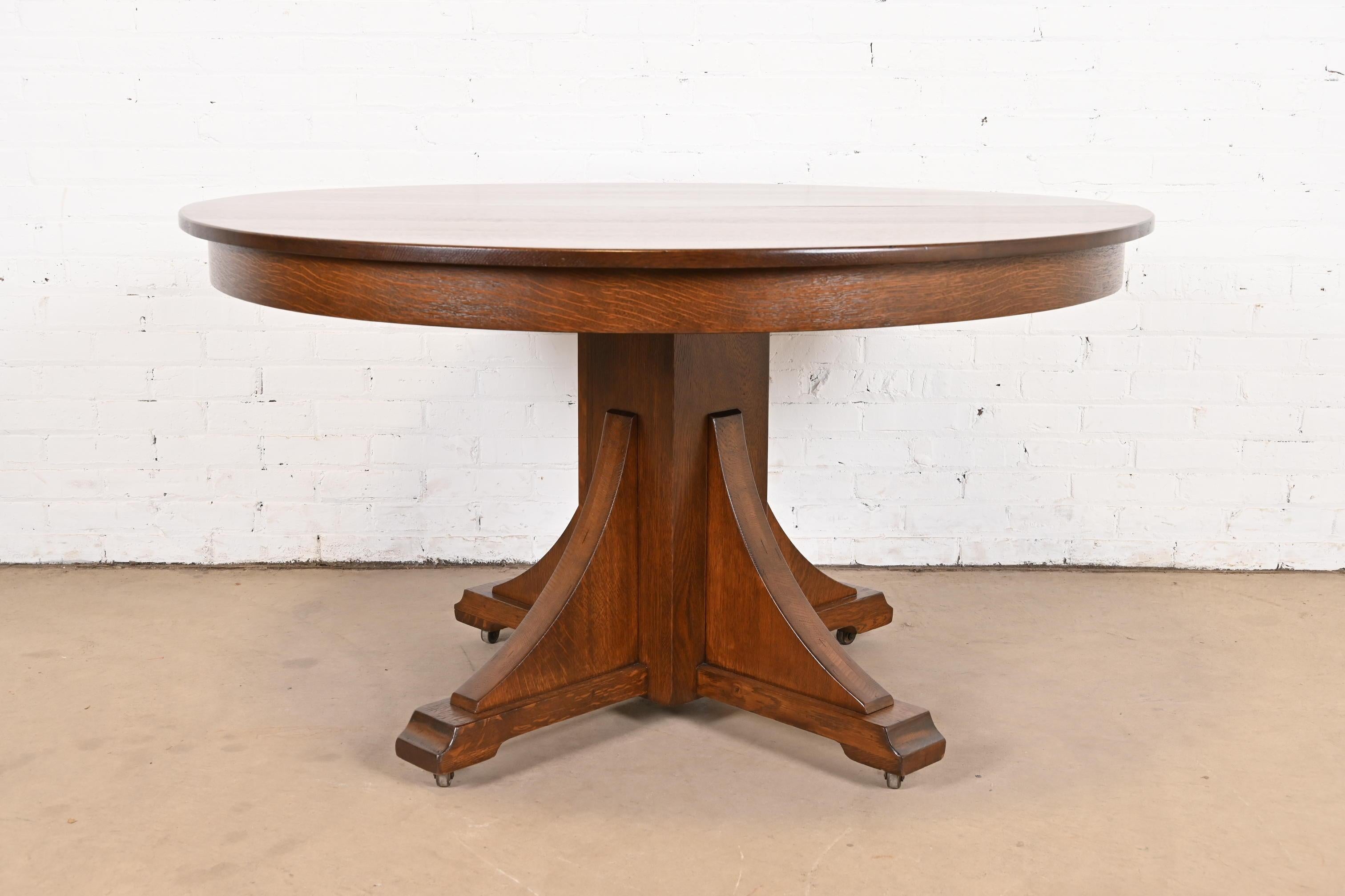 Stickley Brothers Antique Mission Oak Arts & Crafts Pedestal Dining Table For Sale 8