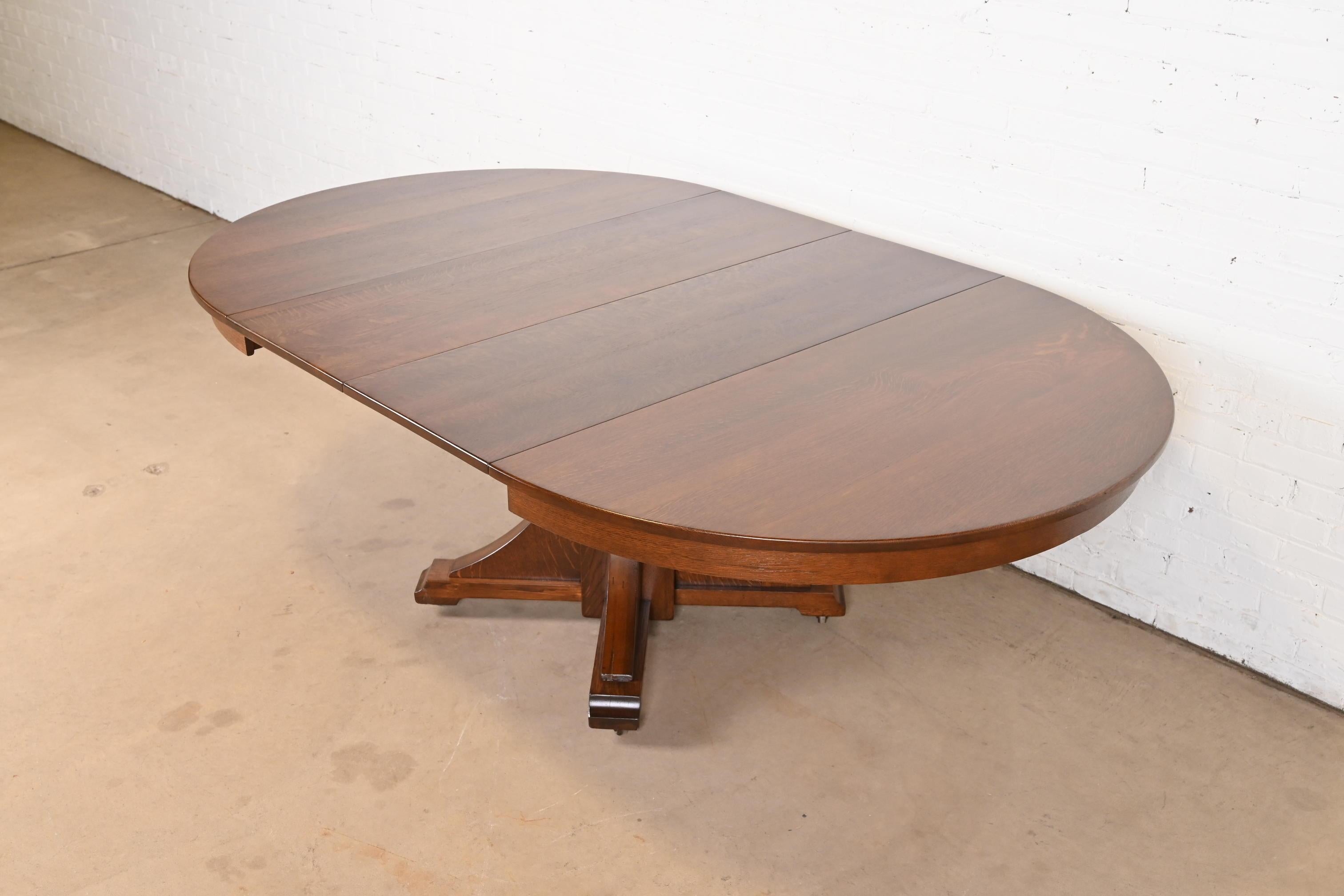 Stickley Brothers Antique Mission Oak Arts & Crafts Pedestal Dining Table For Sale 2
