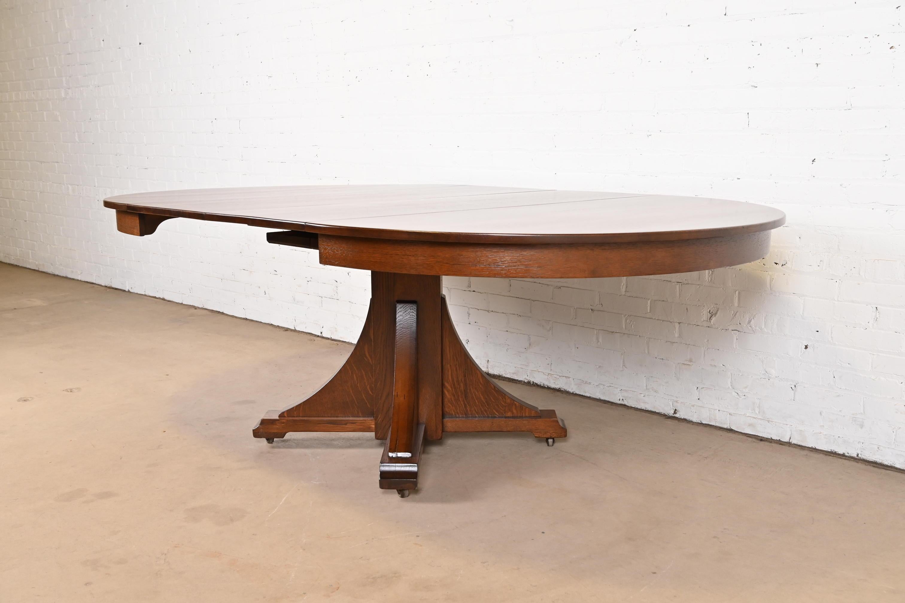 Stickley Brothers Antique Mission Oak Arts & Crafts Pedestal Dining Table For Sale 3