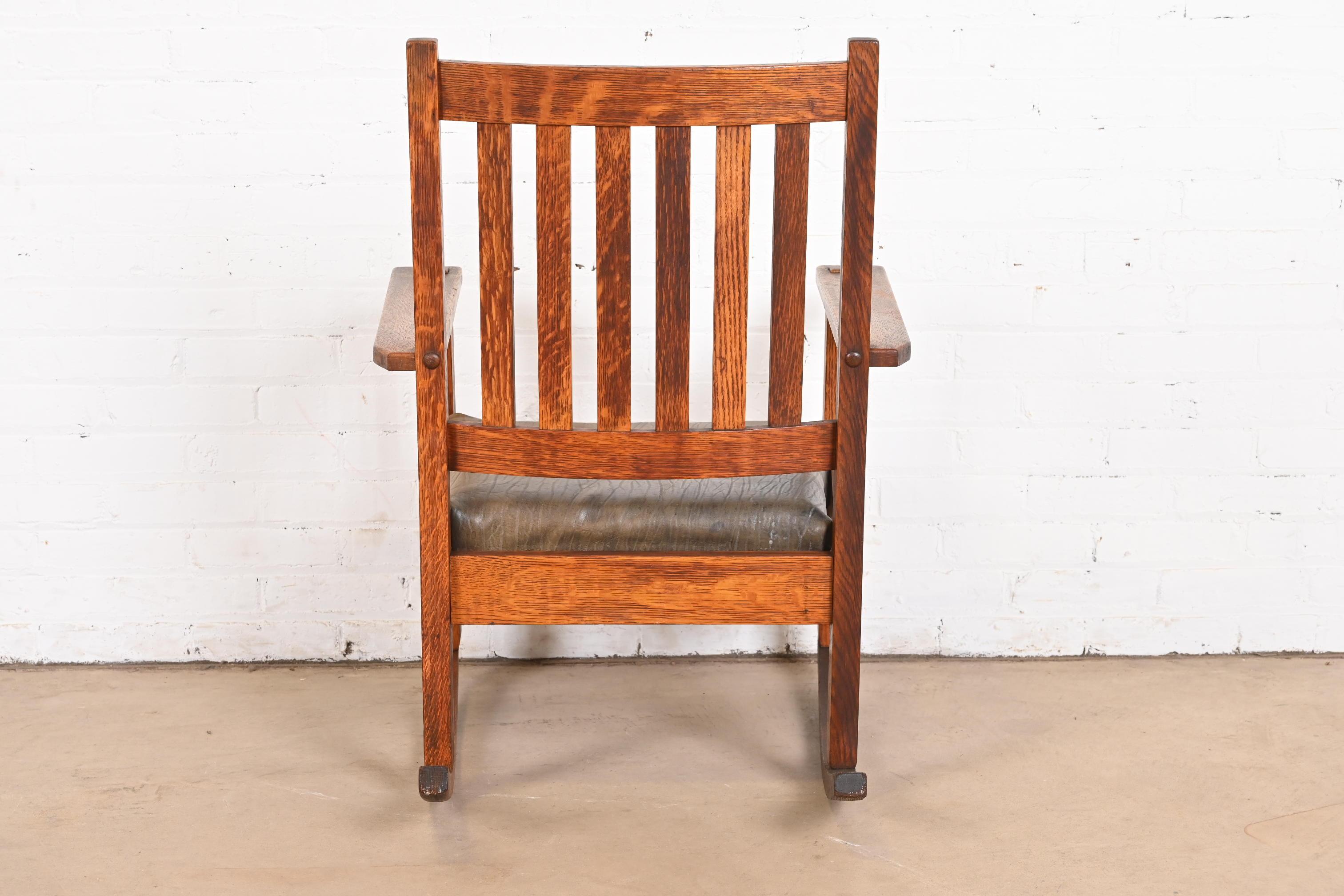 Stickley Brothers Antique Mission Oak Arts & Crafts Rocking Chair, Circa 1900 For Sale 3