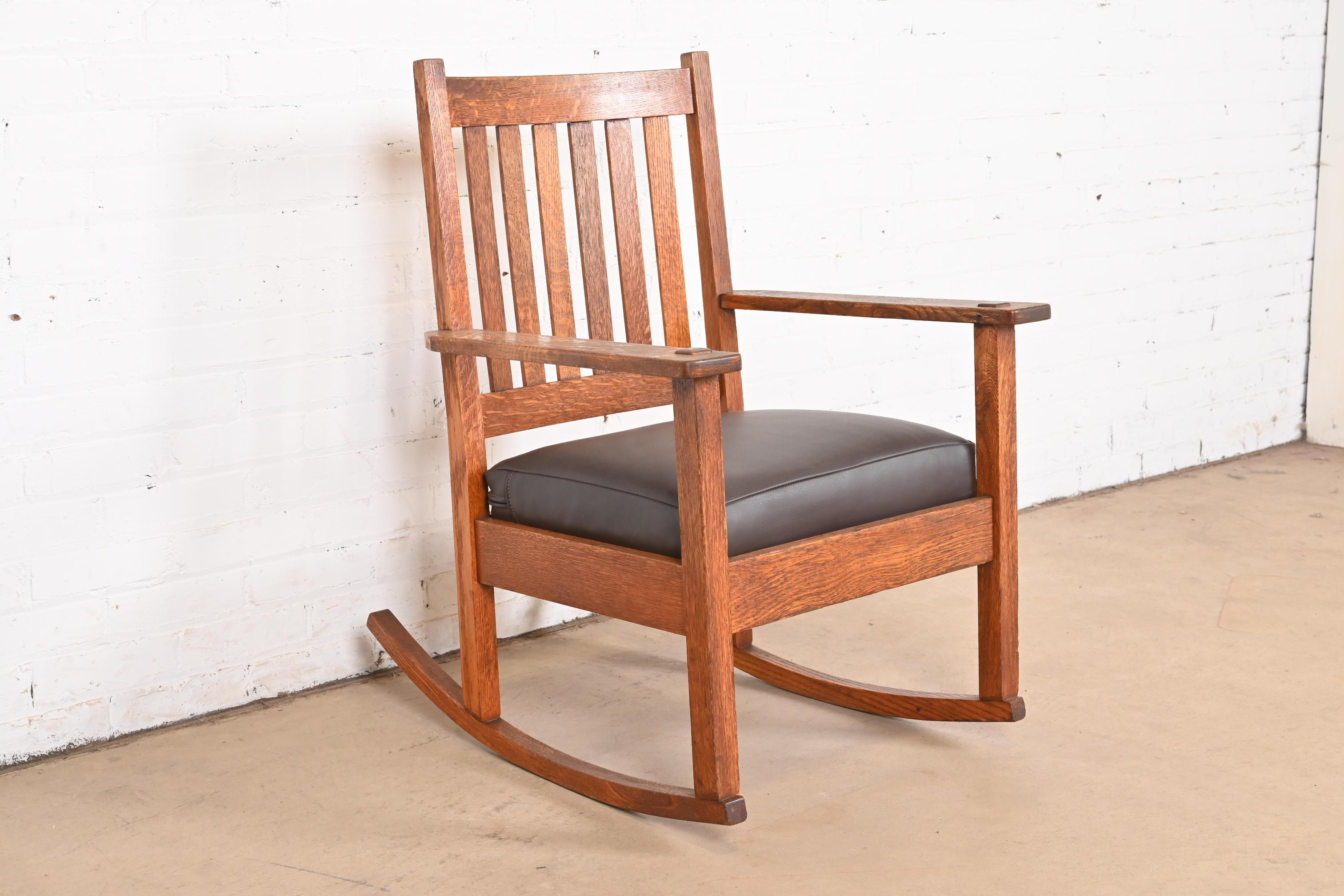 Arts and Crafts Stickley Brothers Antique Mission Oak Arts & Crafts Rocking Chair, Circa 1900 For Sale