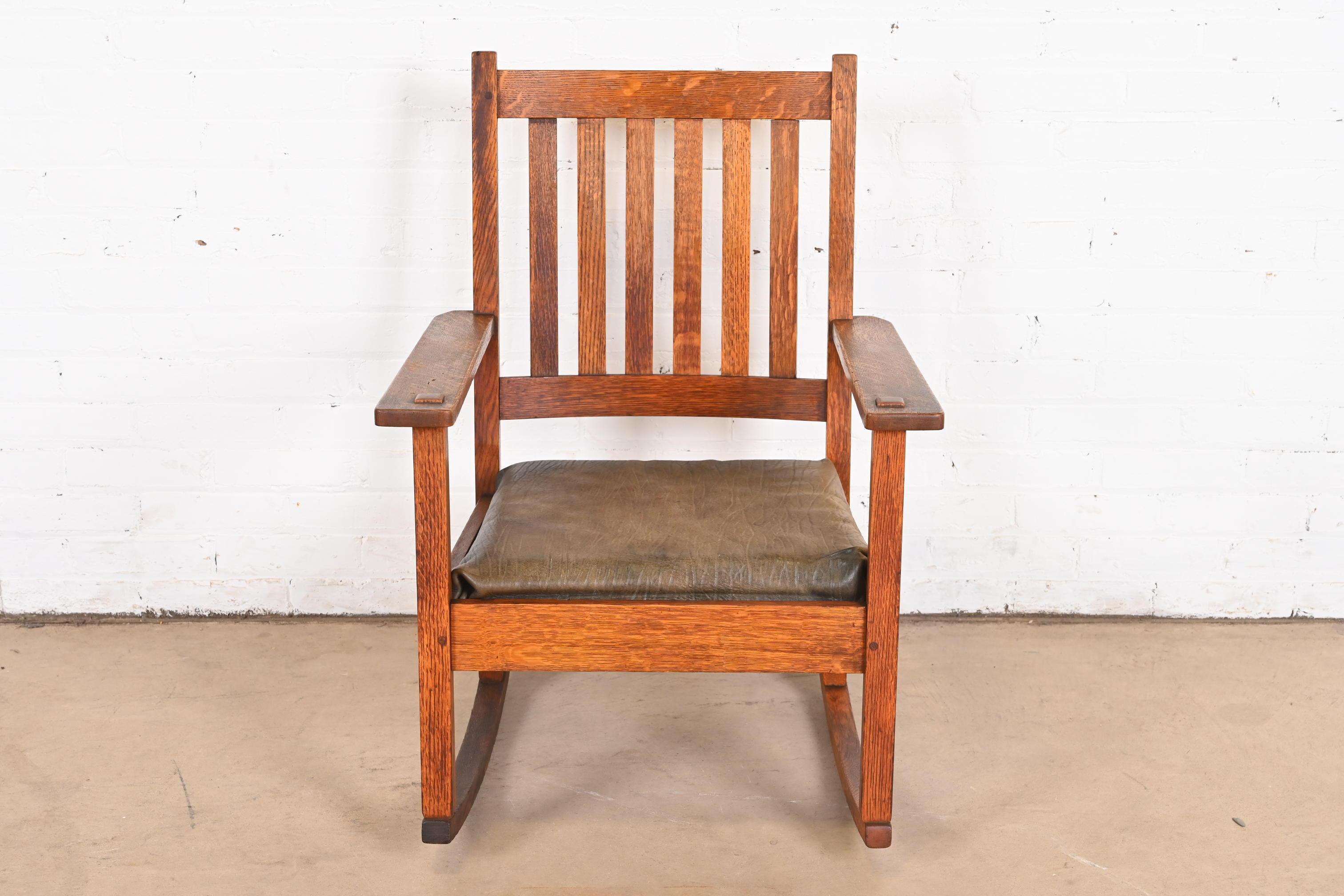 Arts and Crafts Stickley Brothers Antique Mission Oak Arts & Crafts Rocking Chair, Circa 1900 For Sale