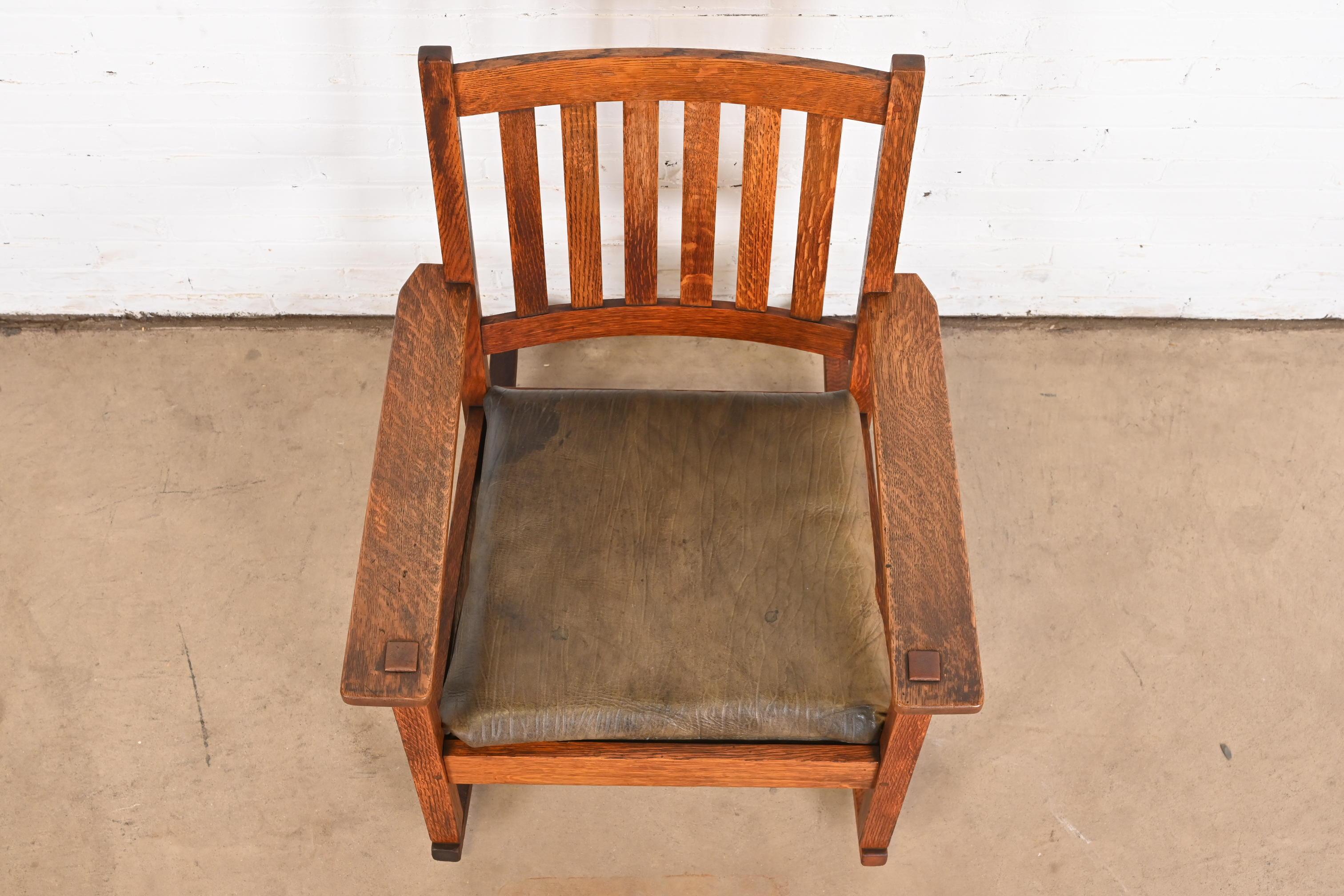 20th Century Stickley Brothers Antique Mission Oak Arts & Crafts Rocking Chair, Circa 1900 For Sale