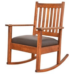 Stickley Brothers Antique Mission Oak Arts & Crafts Rocking Chair, Circa 1900