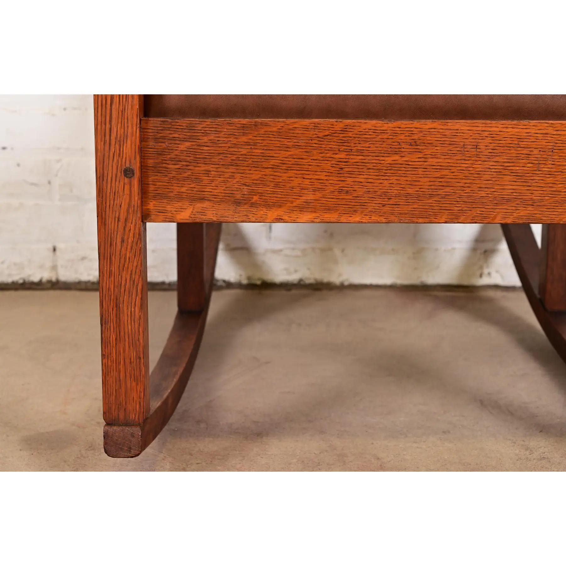 Stickley Brothers Antiker Missionsstuhl aus Eichenholz im Arts and Crafts-Stil, um 1910 im Angebot 4