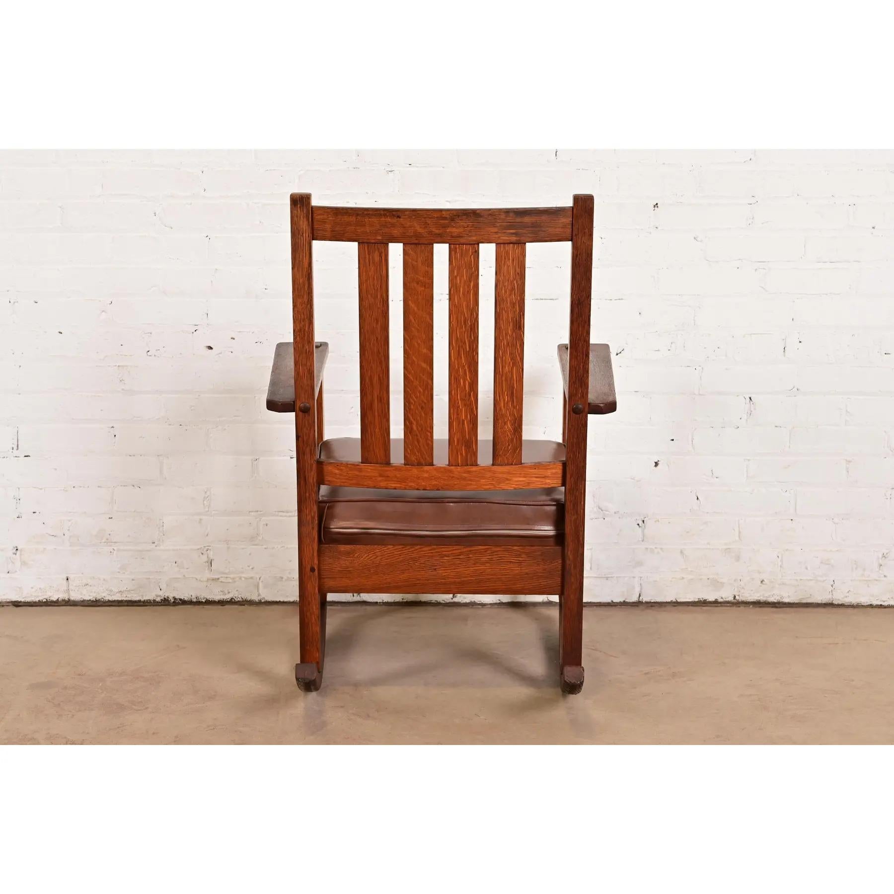 Stickley Brothers Antiker Missionsstuhl aus Eichenholz im Arts and Crafts-Stil, um 1910 im Angebot 6