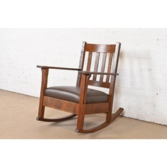 Stickley Brothers Antique Mission Oak Arts & Crafts Rocking Chair, Circa 1910