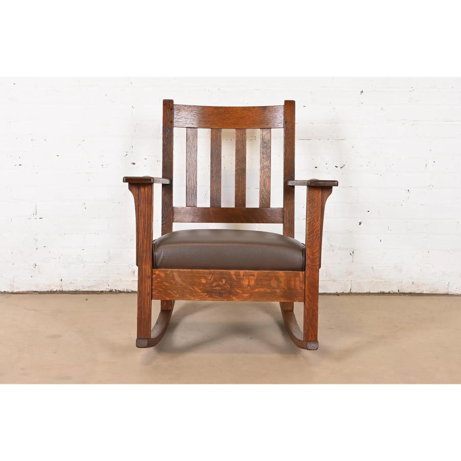 American Stickley Brothers Antique Mission Oak Arts & Crafts Rocking Chair, Circa 1910