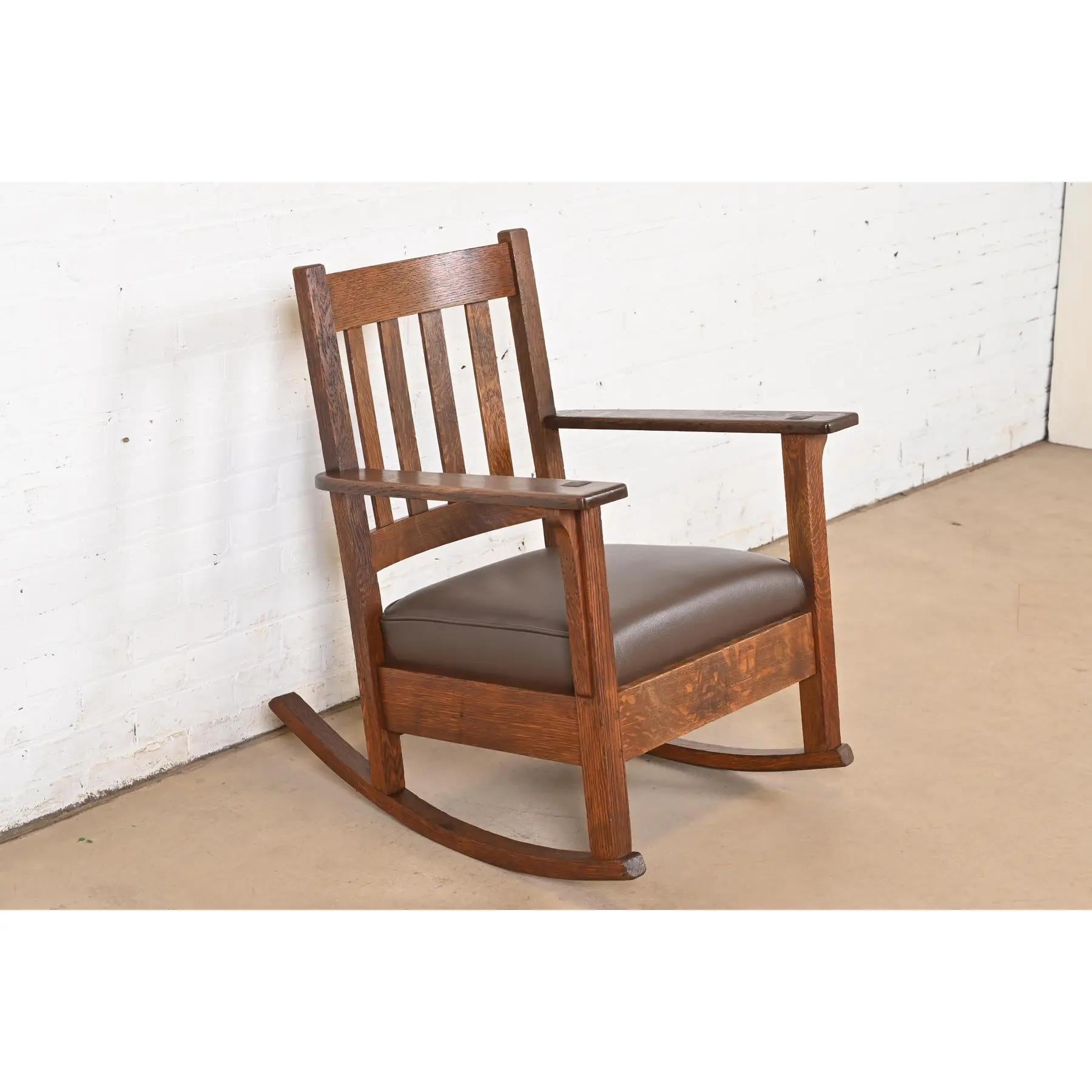 Early 20th Century Stickley Brothers Antique Mission Oak Arts & Crafts Rocking Chair, Circa 1910