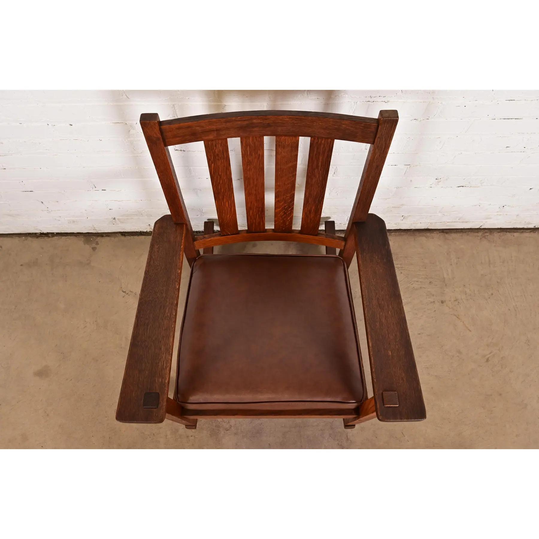 Stickley Brothers Antiker Missionsstuhl aus Eichenholz im Arts and Crafts-Stil, um 1910 (Polster) im Angebot