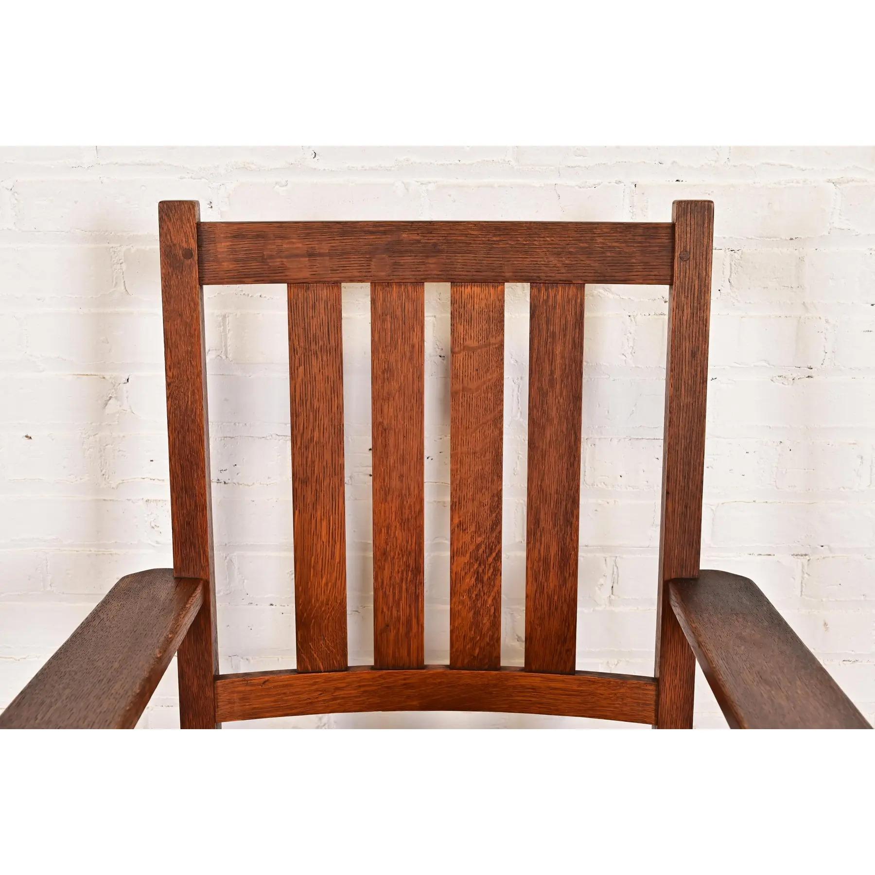 Stickley Brothers Antiker Missionsstuhl aus Eichenholz im Arts and Crafts-Stil, um 1910 im Angebot 1