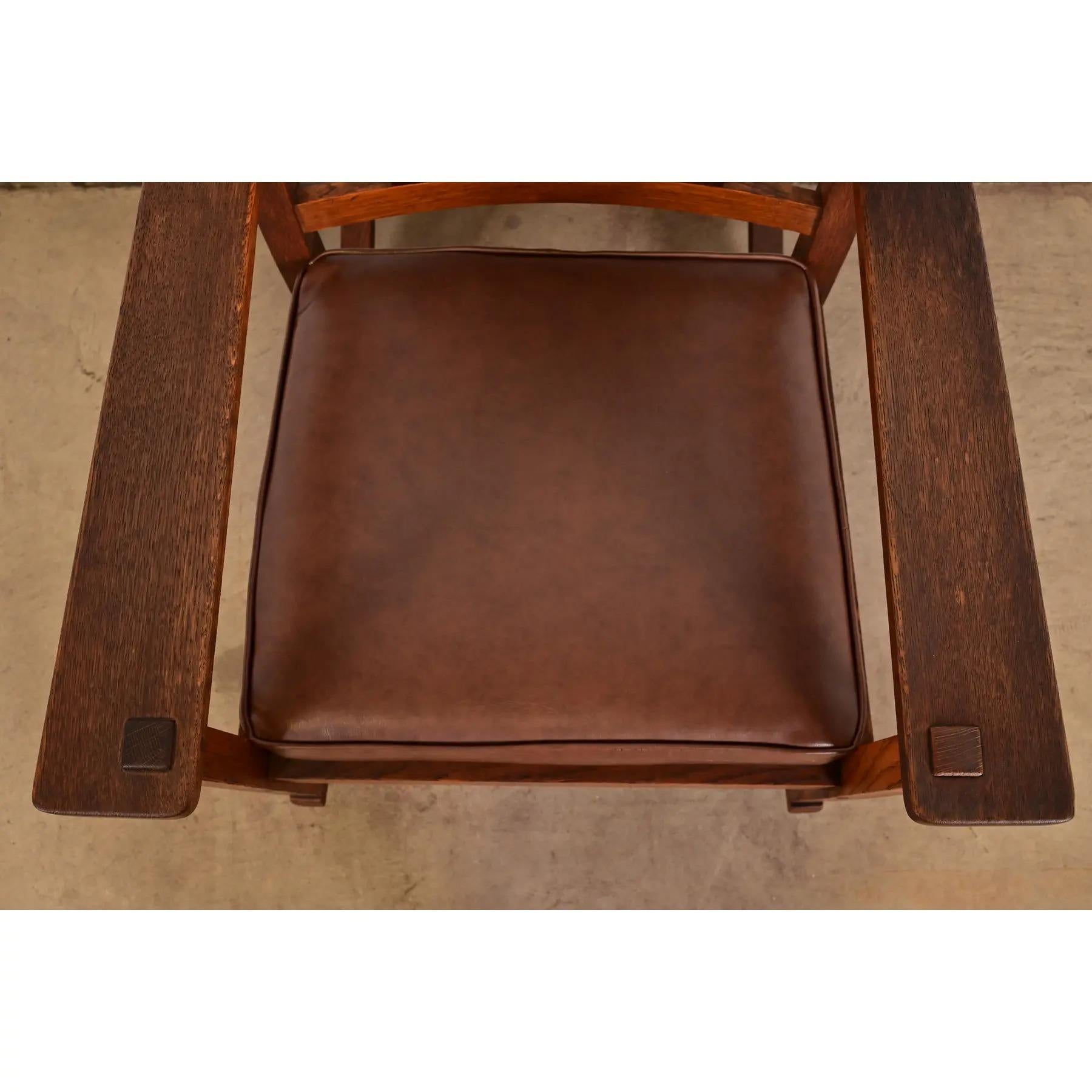Stickley Brothers Antiker Missionsstuhl aus Eichenholz im Arts and Crafts-Stil, um 1910 im Angebot 2