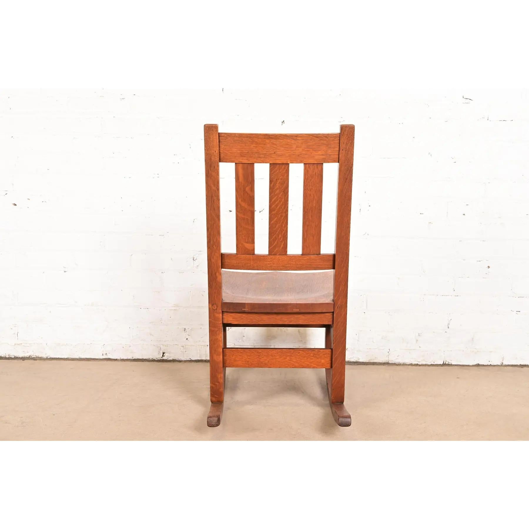 Stickley Brothers Antike Mission Arts & Crafts Eiche Nähen Schaukelstuhl im Angebot 4