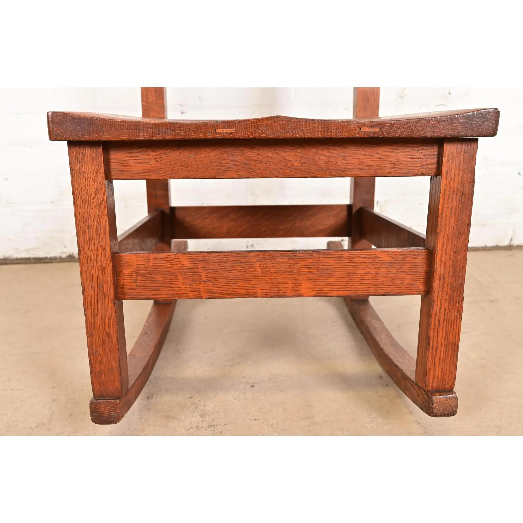 Stickley Brothers Antike Mission Arts & Crafts Eiche Nähen Schaukelstuhl im Angebot 2