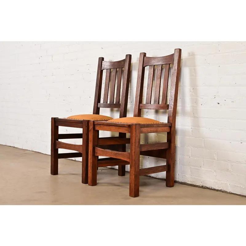 Stickley Brothers Antike Mission Arts & Crafts Eiche Beistellstühle oder Esszimmerstühle (amerikanisch) im Angebot