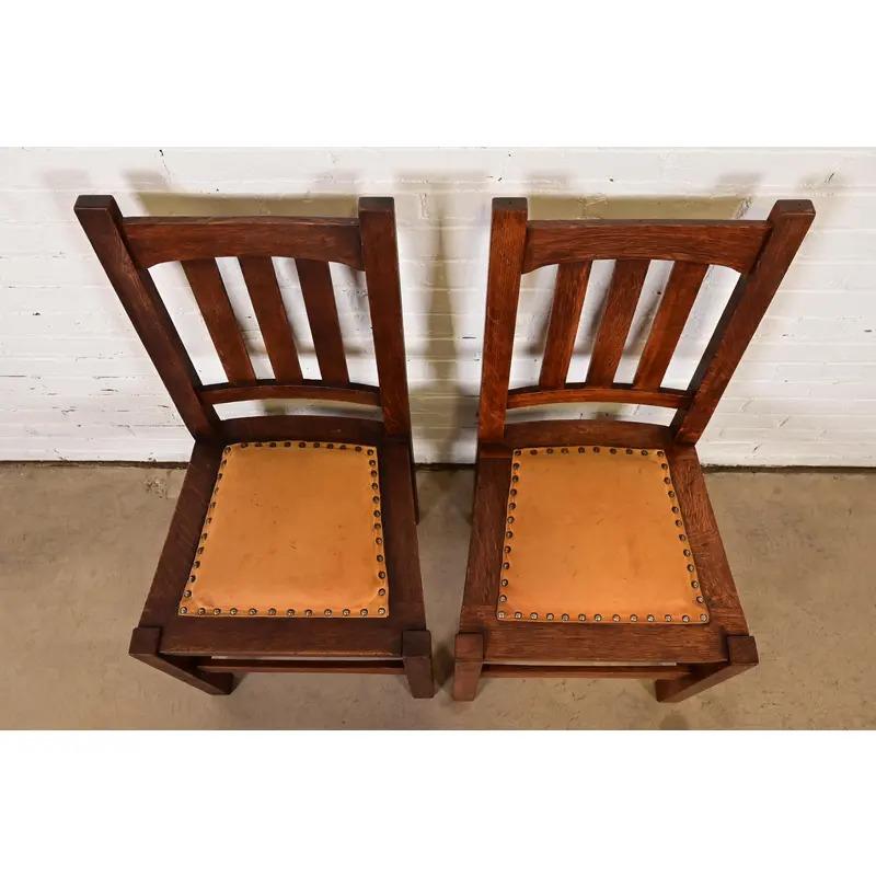 Stickley Brothers Antike Mission Arts & Crafts Eiche Beistellstühle oder Esszimmerstühle (20. Jahrhundert) im Angebot