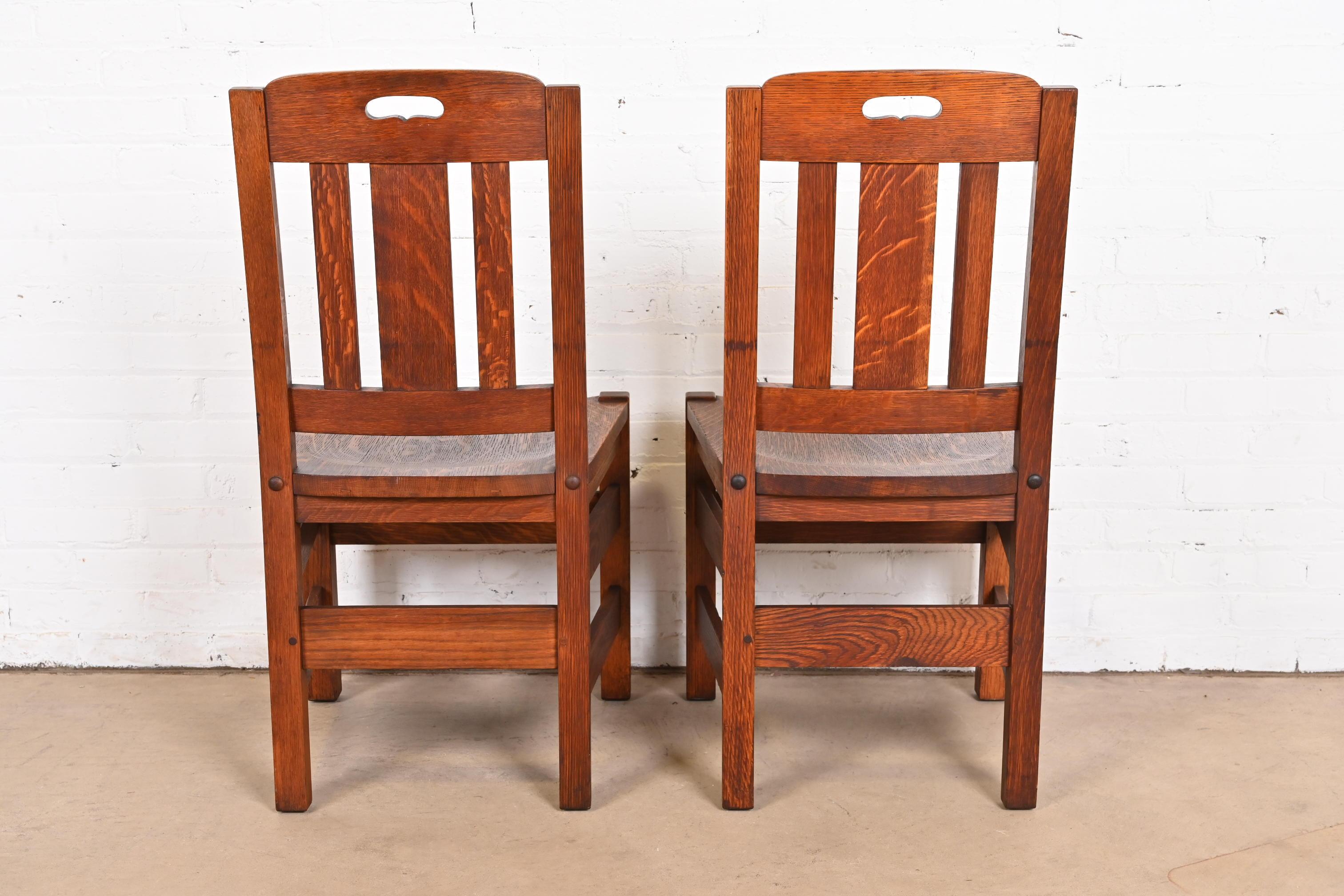 Stickley Brothers Antique Mission Oak Arts & Crafts Side Chairs, Pair 4