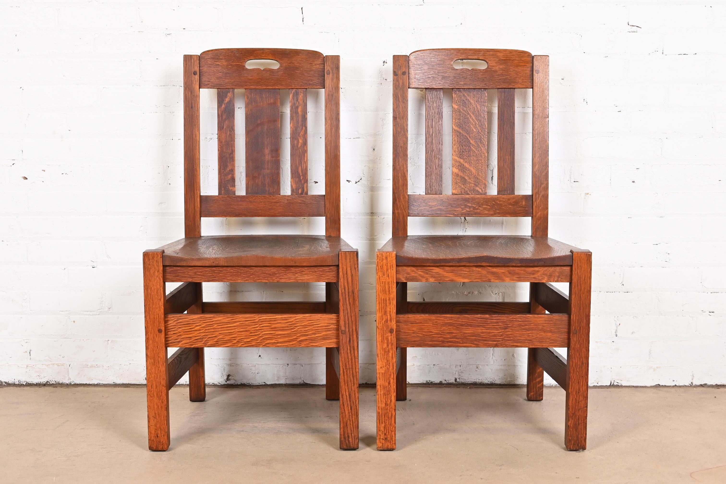 Arts and Crafts Stickley Brothers Antique Mission Oak Arts & Crafts Side Chairs, Pair