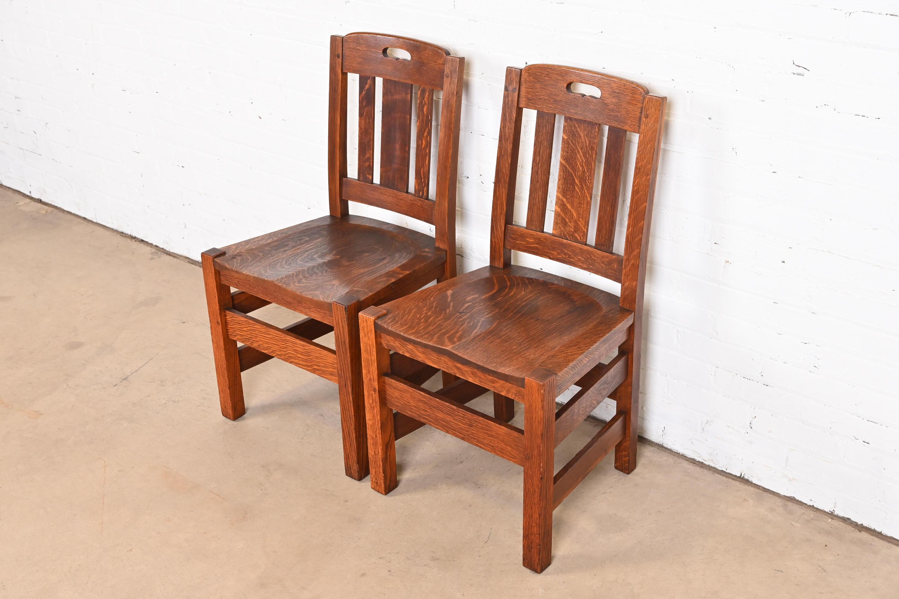 American Stickley Brothers Antique Mission Oak Arts & Crafts Side Chairs, Pair
