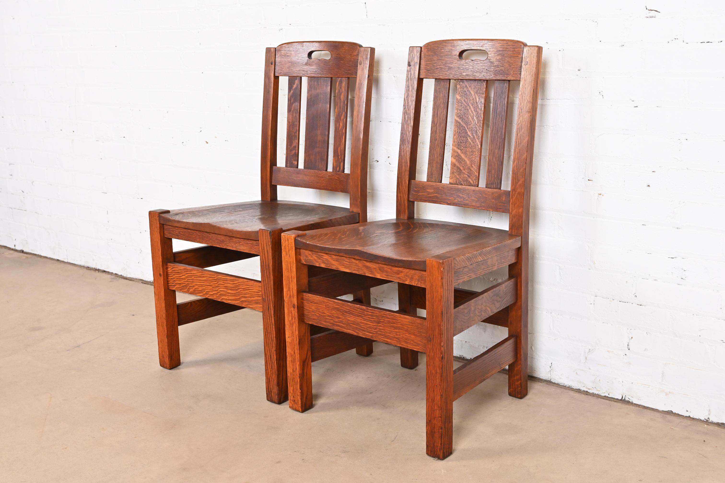 Stickley Brothers Antique Mission Oak Arts & Crafts Side Chairs, Pair In Good Condition In South Bend, IN