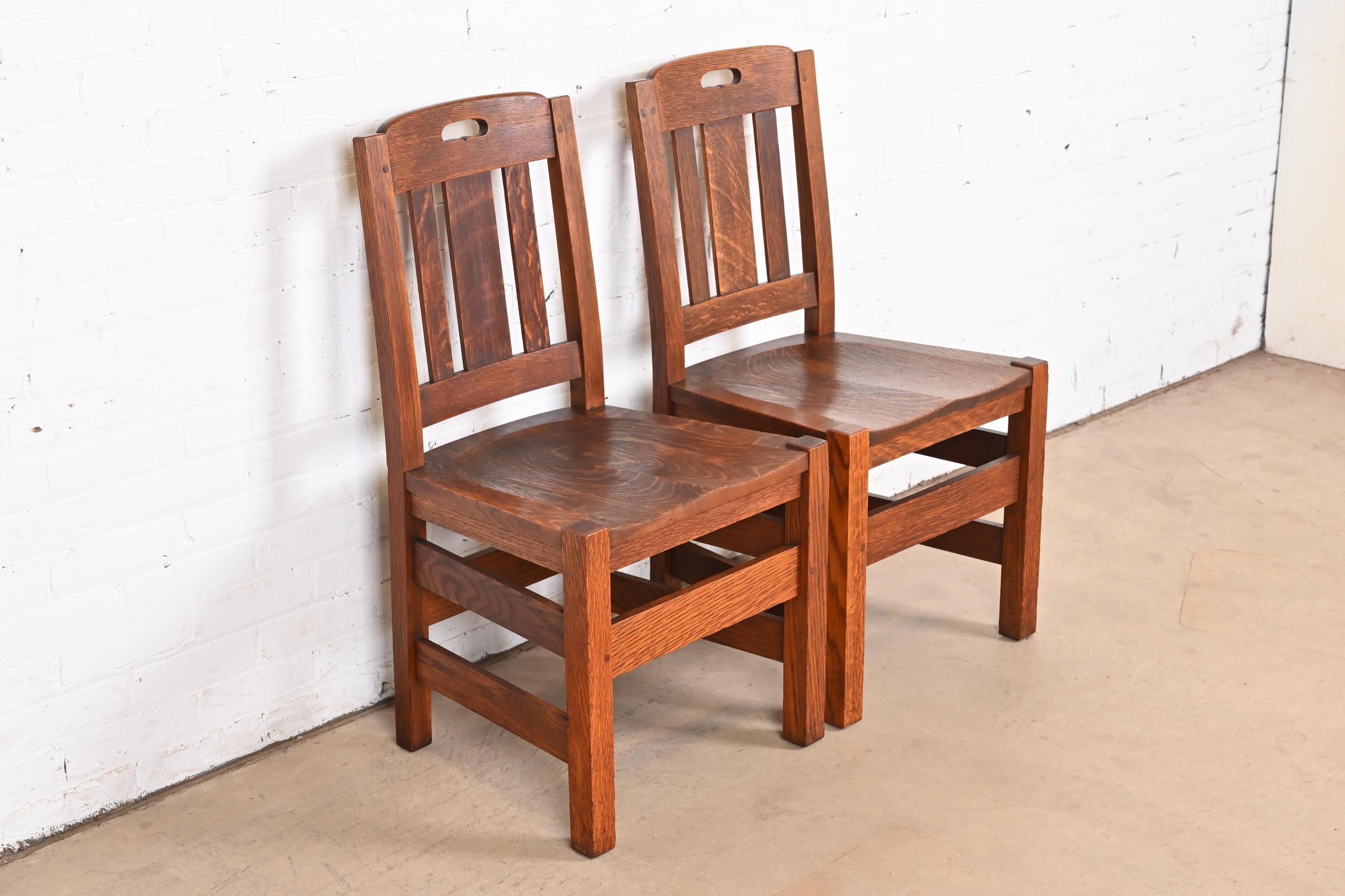 20th Century Stickley Brothers Antique Mission Oak Arts & Crafts Side Chairs, Pair