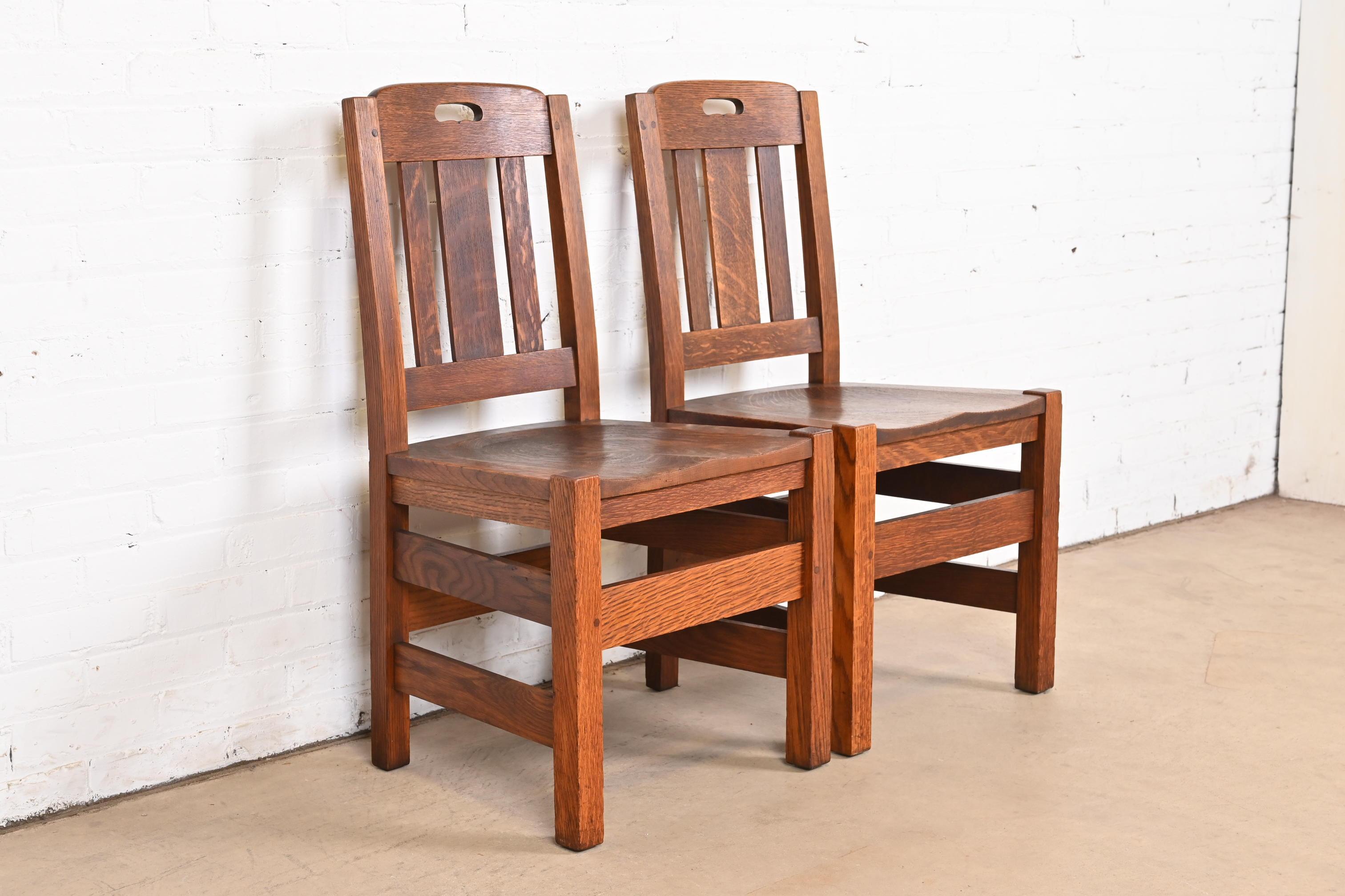 Stickley Brothers Antique Mission Oak Arts & Crafts Side Chairs, Pair 1