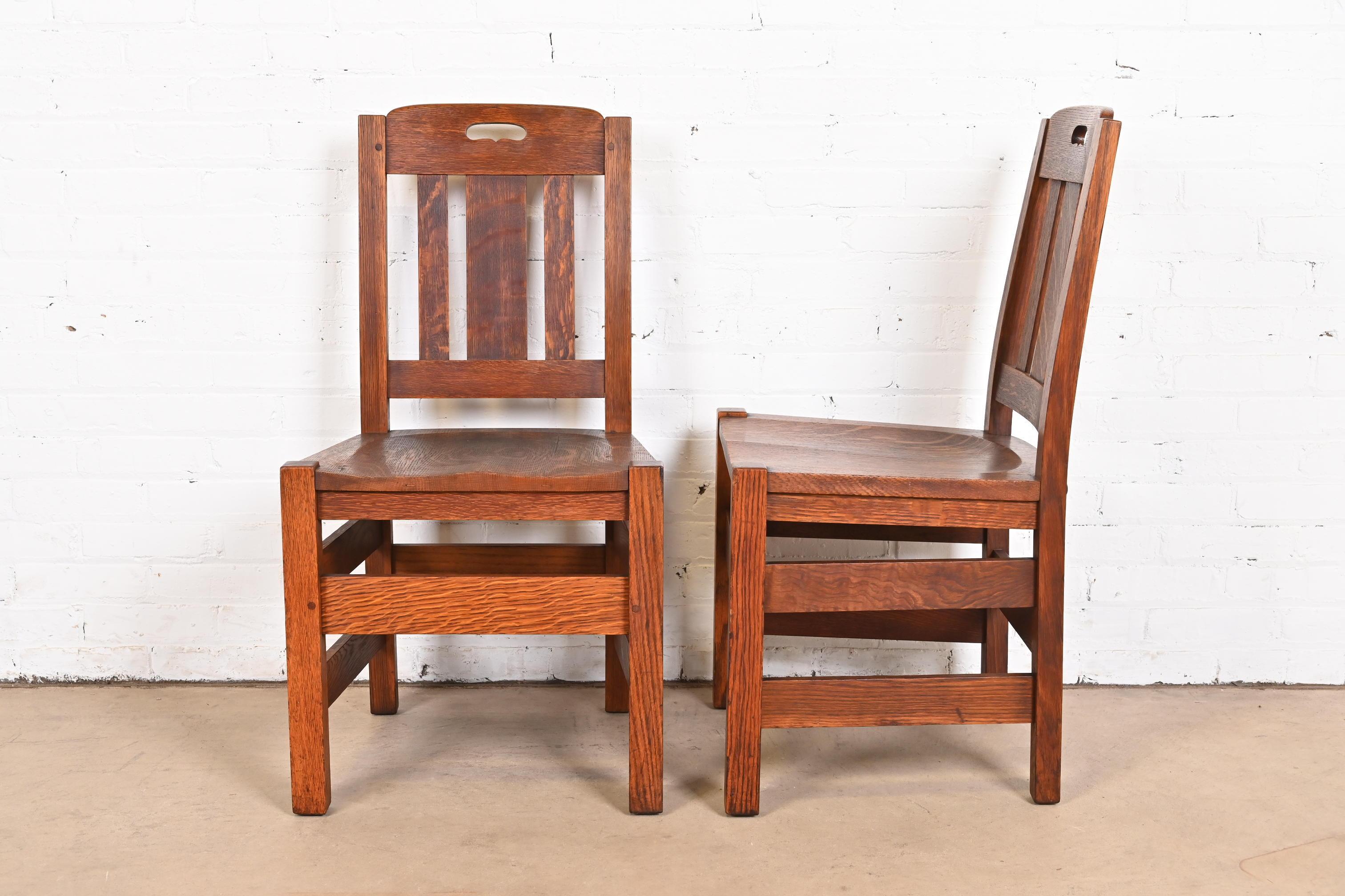 Stickley Brothers Antique Mission Oak Arts & Crafts Side Chairs, Pair 2