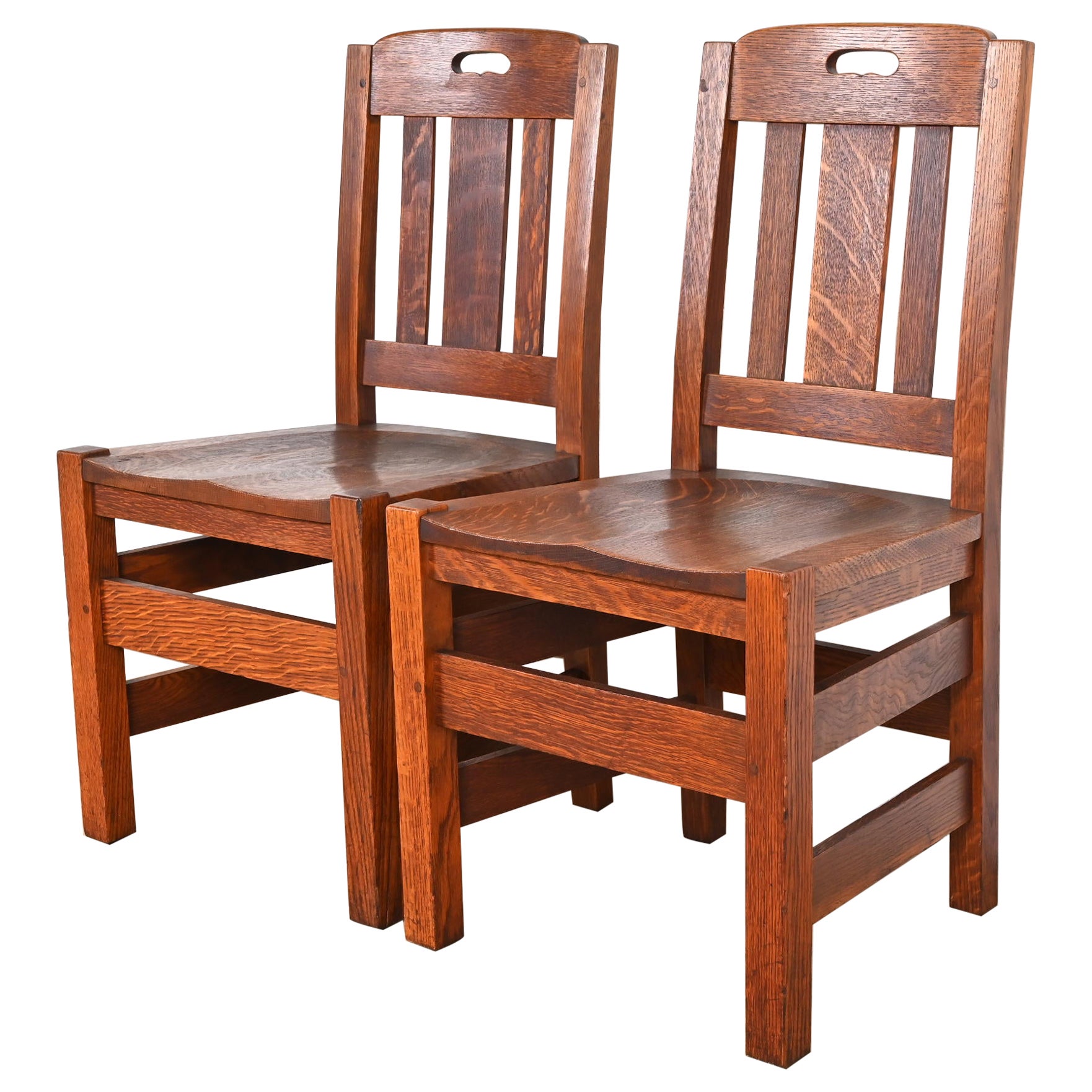 Stickley Brothers Antique Mission Oak Arts 
Crafts Side Chairs, Pair