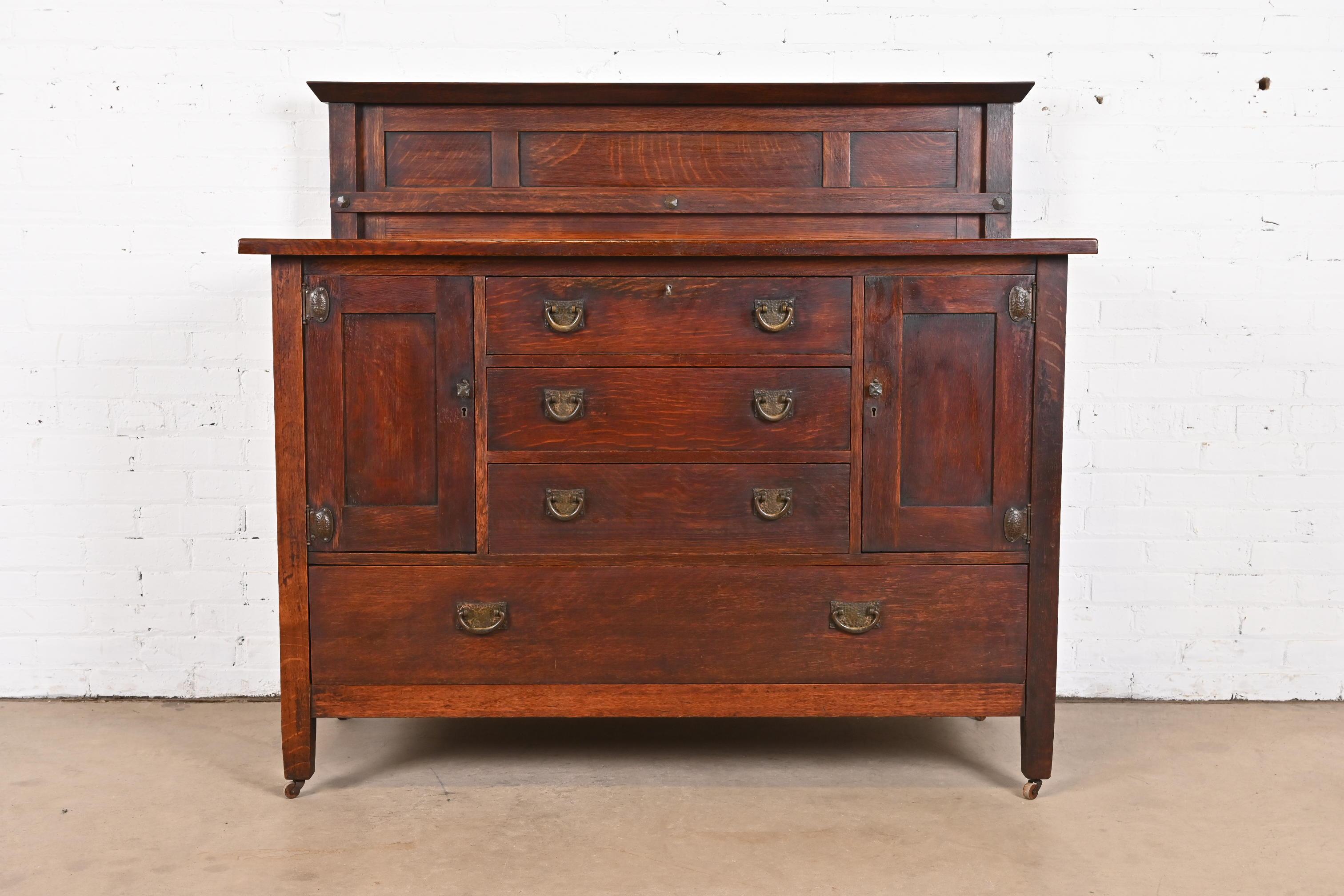 Arts and Crafts Stickley Brothers Antique Mission Oak Arts & Crafts Sideboard, Circa 1900