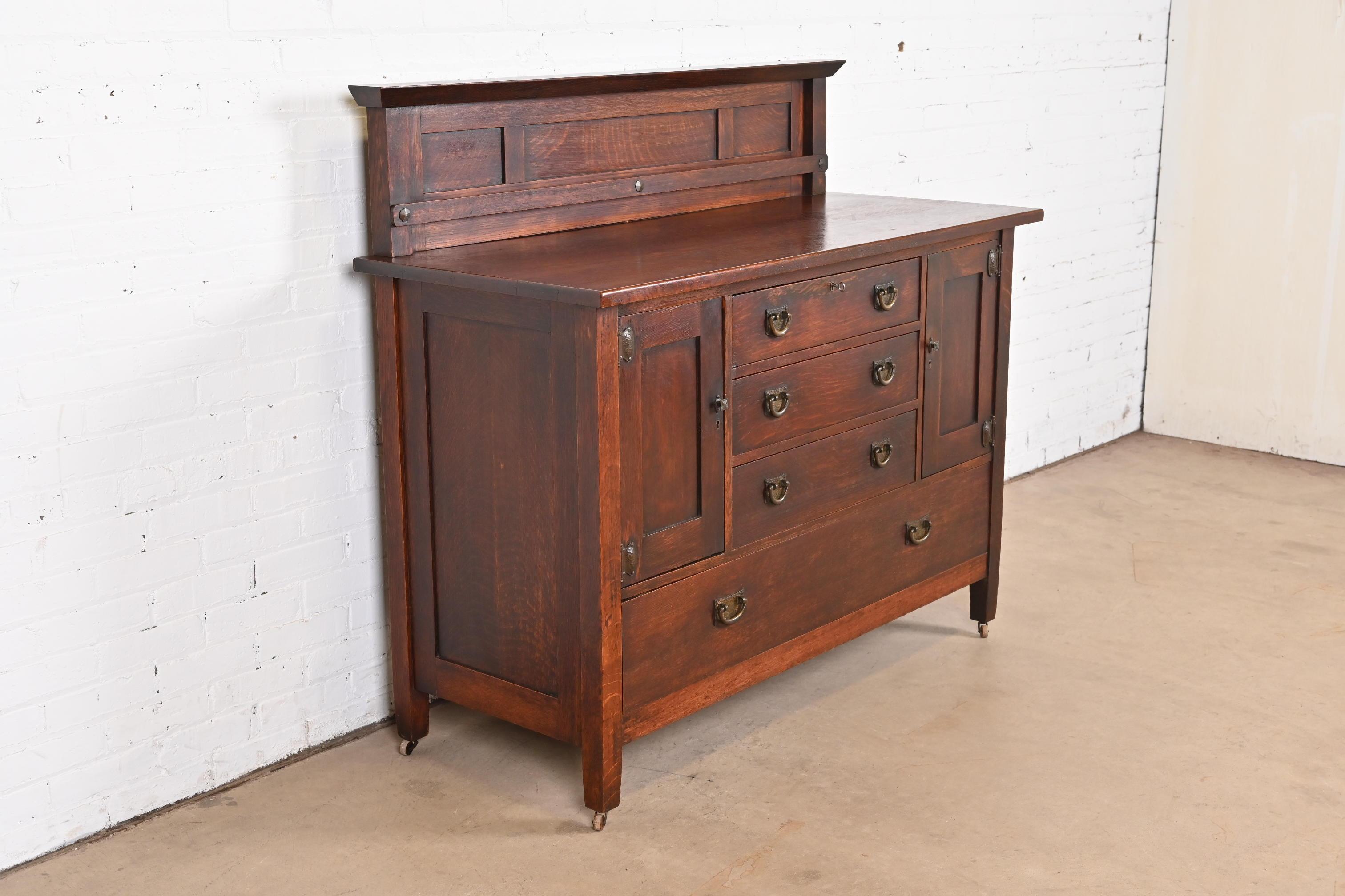 20th Century Stickley Brothers Antique Mission Oak Arts & Crafts Sideboard, Circa 1900