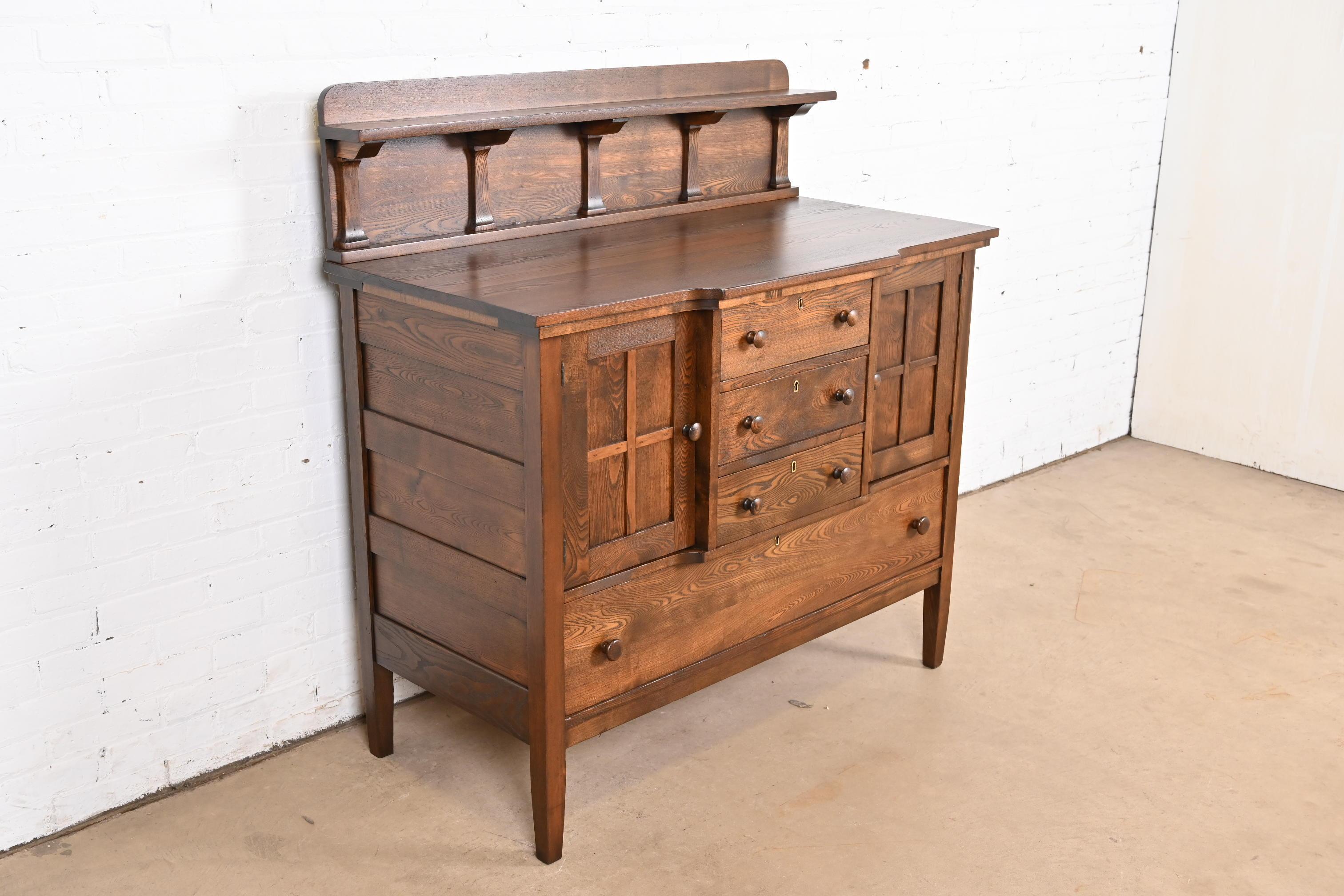 Stickley Brothers Antique Mission Oak Arts & Crafts Sideboard, Newly Refinished In Good Condition In South Bend, IN