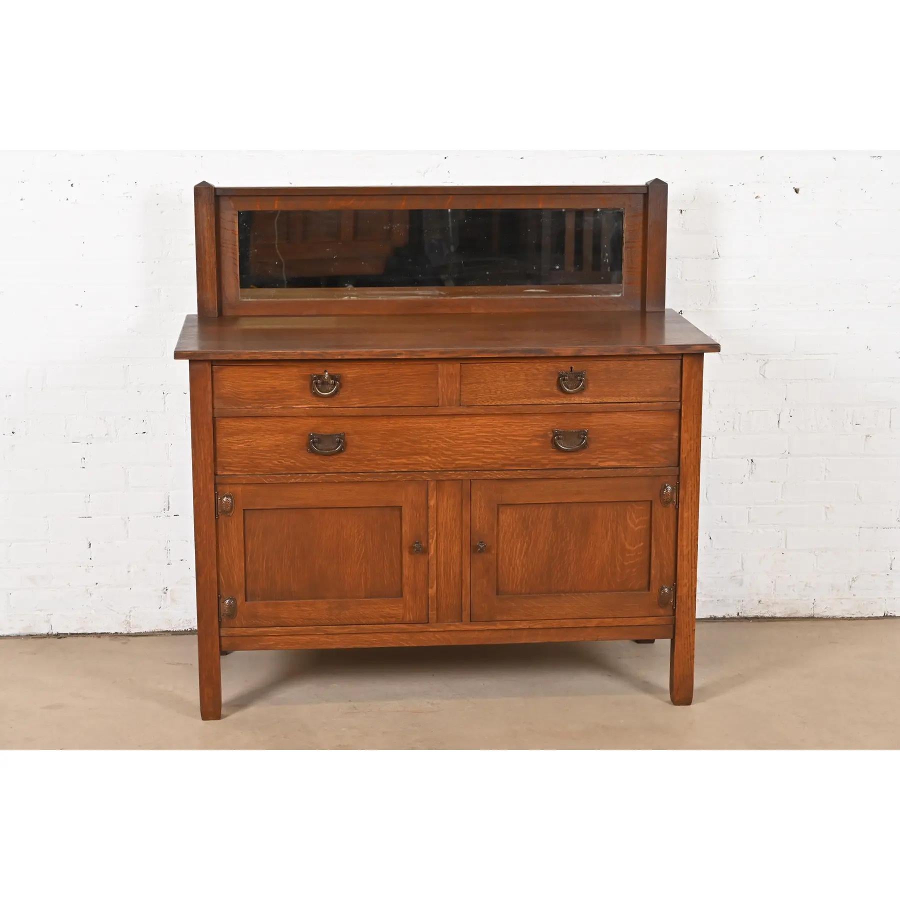 Arts and Crafts Stickley Brothers Antique Mission Oak Arts & Crafts Sideboard or Bar Cabinet For Sale