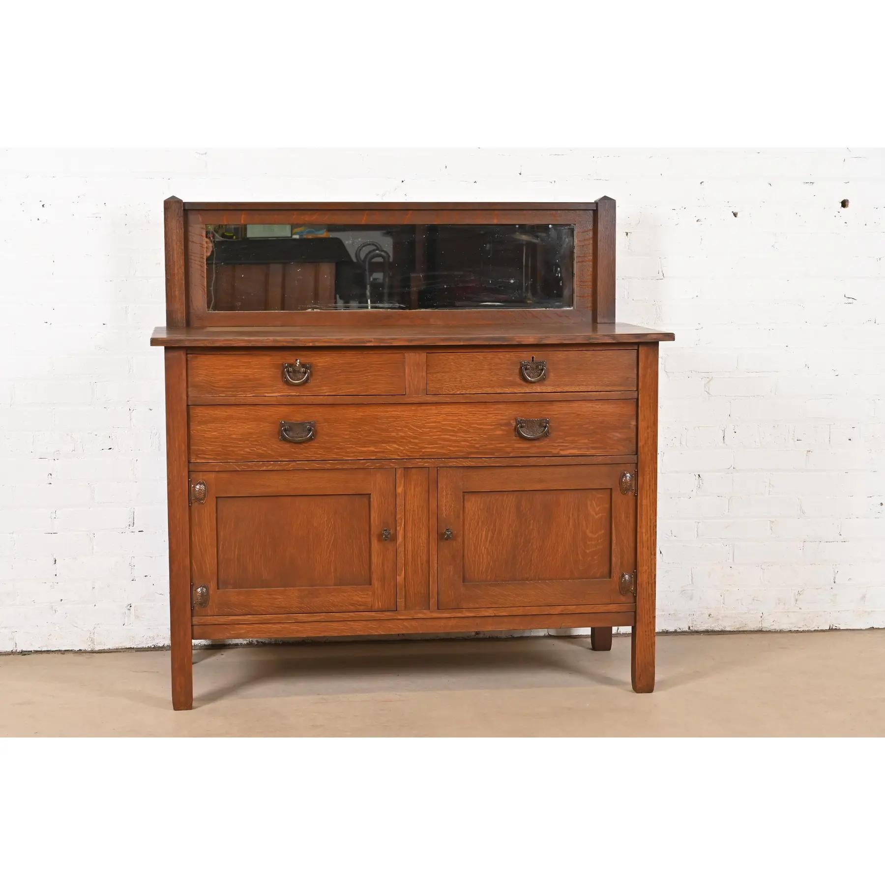 American Stickley Brothers Antique Mission Oak Arts & Crafts Sideboard or Bar Cabinet For Sale