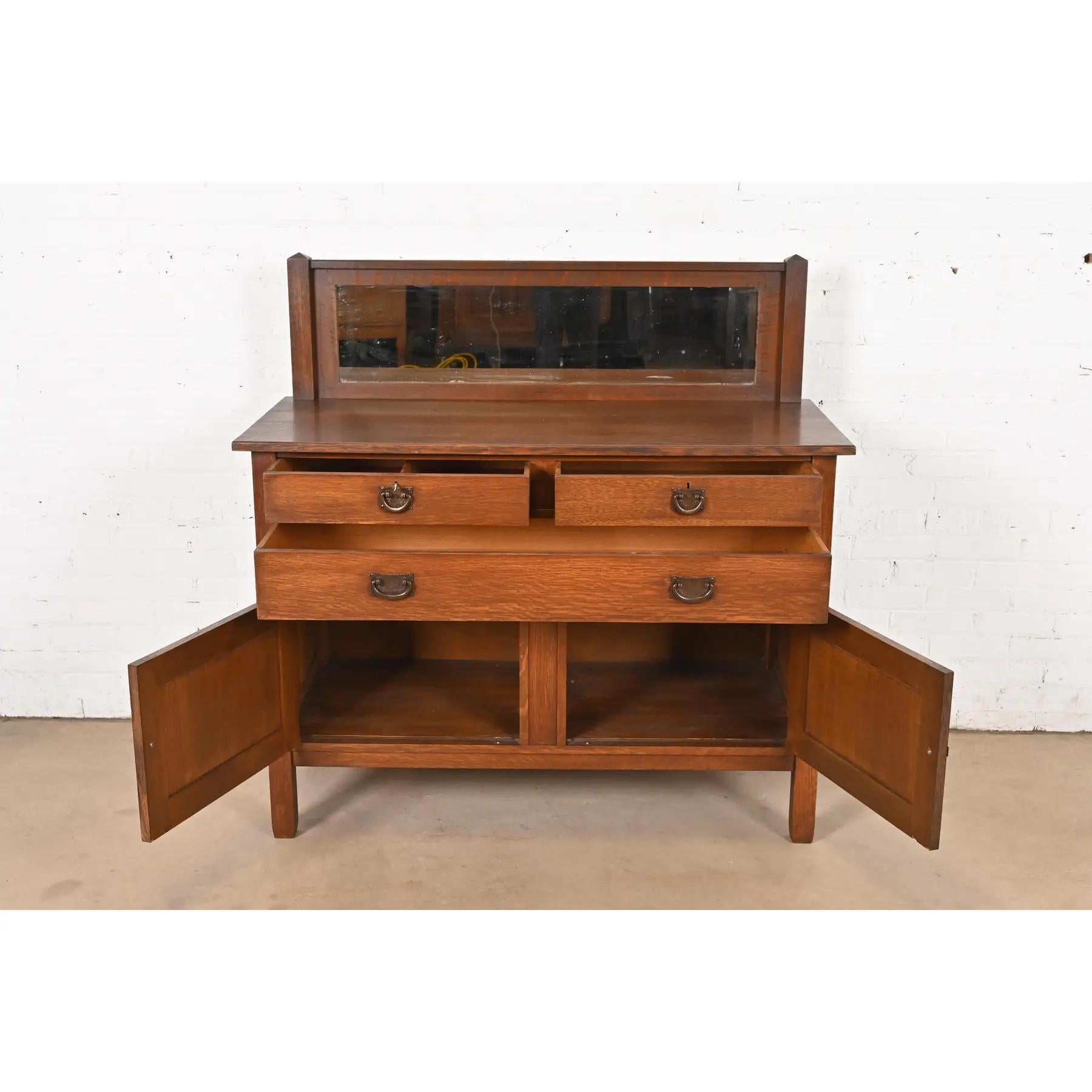 Early 20th Century Stickley Brothers Antique Mission Oak Arts & Crafts Sideboard or Bar Cabinet For Sale