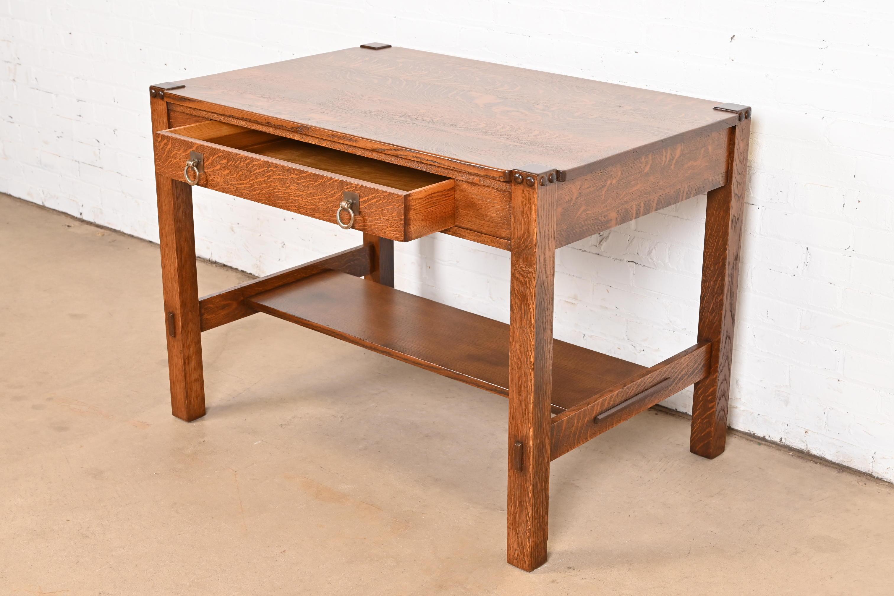 Copper Stickley Brothers Antique Mission Oak Arts & Crafts Writing or Library Table For Sale