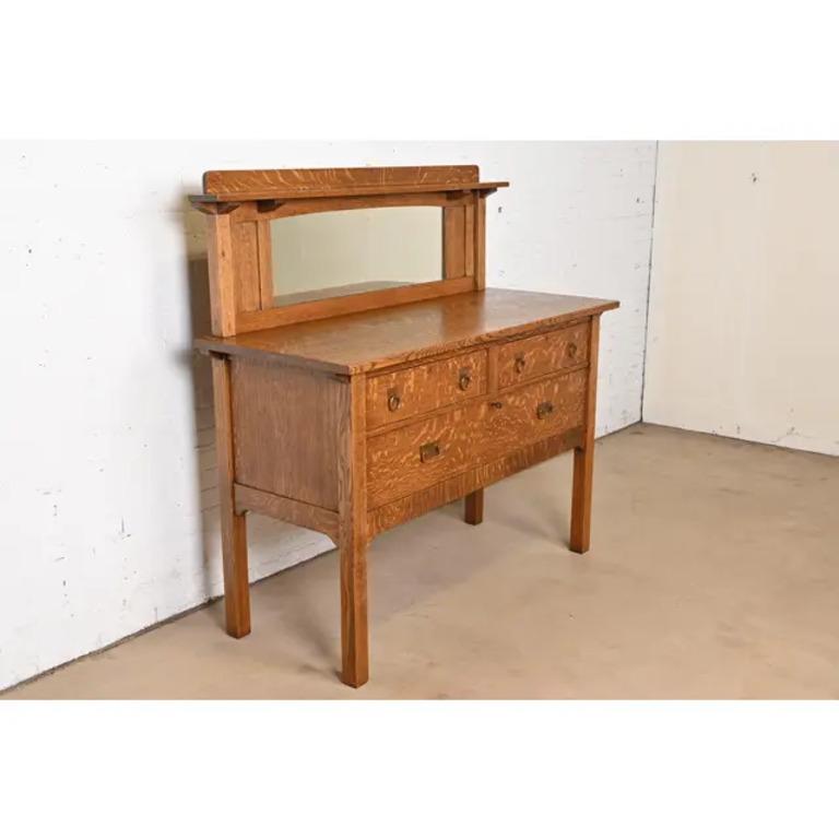 Arts and Crafts Stickley Brothers Antique Mission Tiger Oak Arts & Crafts Sideboard or Bar Cabin For Sale