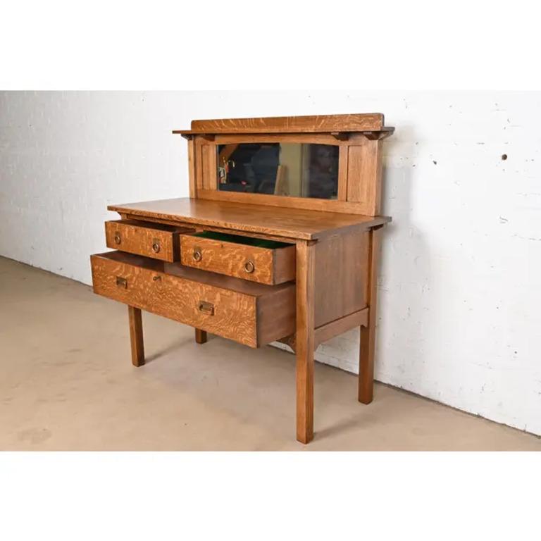20th Century Stickley Brothers Antique Mission Tiger Oak Arts & Crafts Sideboard or Bar Cabin For Sale