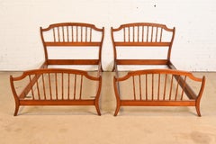 Stickley Brothers Antique Victorian Carved Maple Twin Size Faux Bamboo Beds