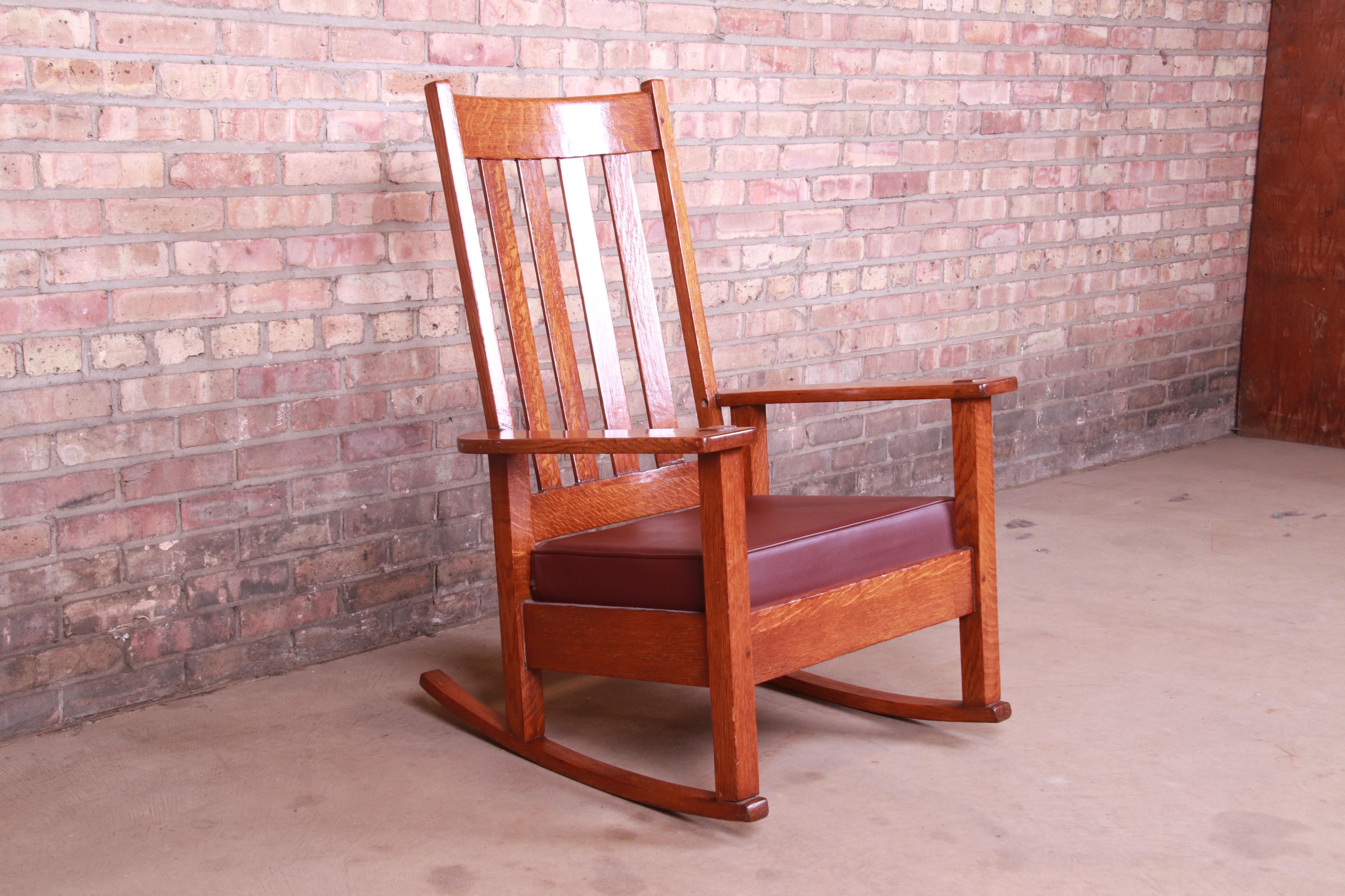 Arts and Crafts Stickley Brothers Arts & Crafts Oak and Leather Rocking Chair, circa 1900